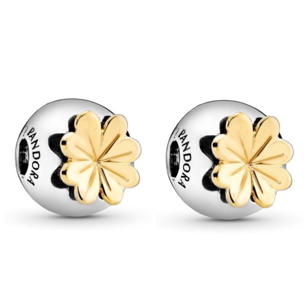 image of Pandora Lucky Four Leaf Clover Clip Charm - Set Of 2 in Silver, Women's