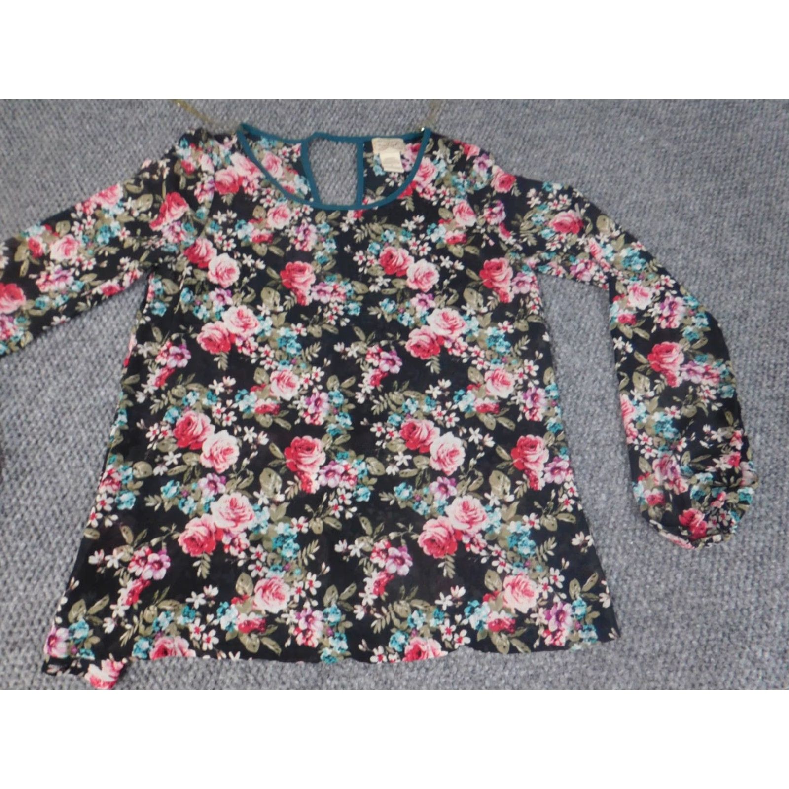 Vintage Eyesplash Blouse Womens S Black Floral Knit Crew Neck 3/4 Sleeve Casual Button Regular Size S / US 4 / IT 40 - 4 Thumbnail