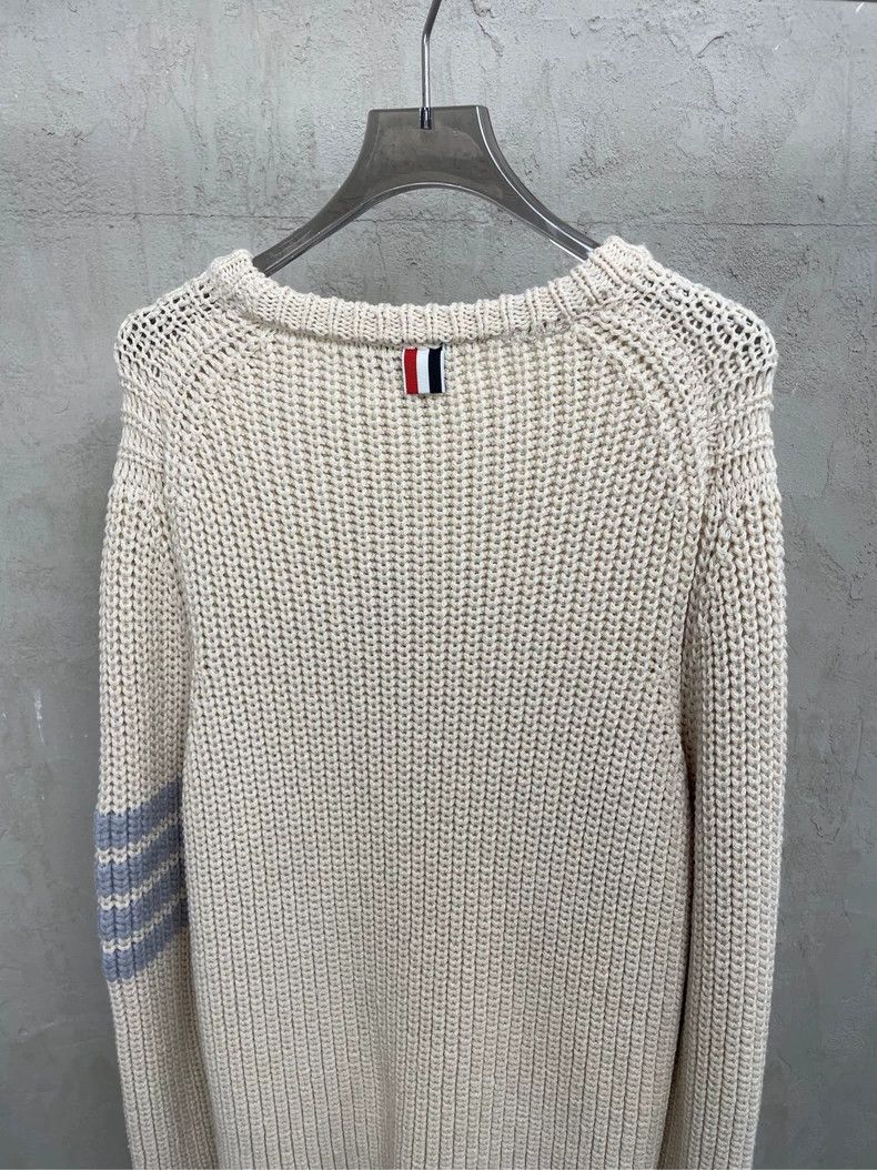 Thom Browne Thom browne Beige four-striped pure wool round-neck sweater Size US S / EU 44-46 / 1 - 4 Thumbnail