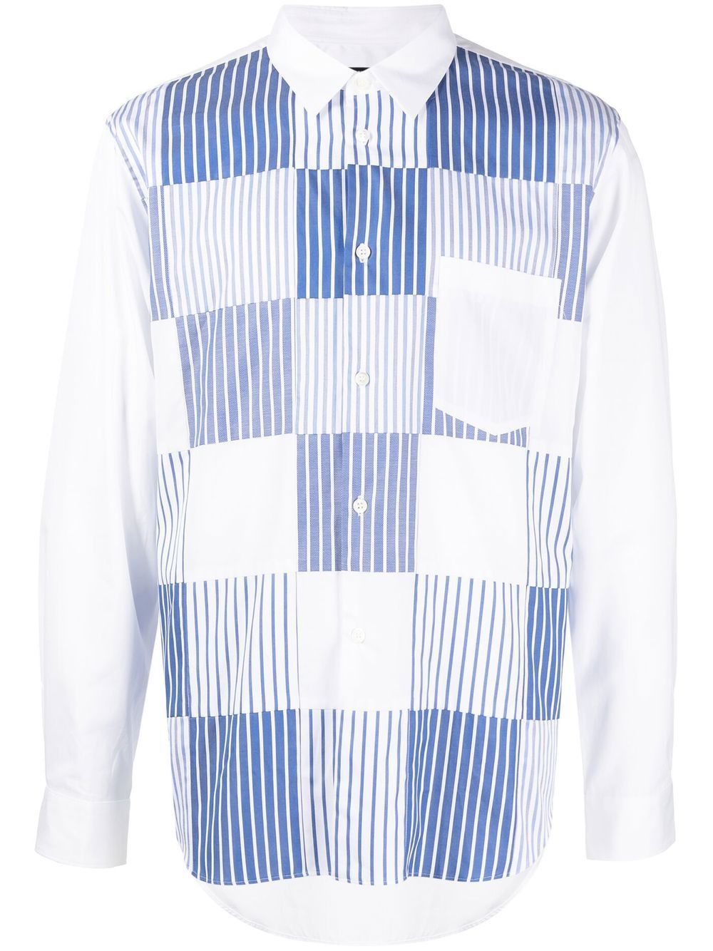 Comme des Garcons Homme Deux o1mle0125 Patchwork Stripe Shirt in White & Blue Size US M / EU 48-50 / 2 - 1 Thumbnail