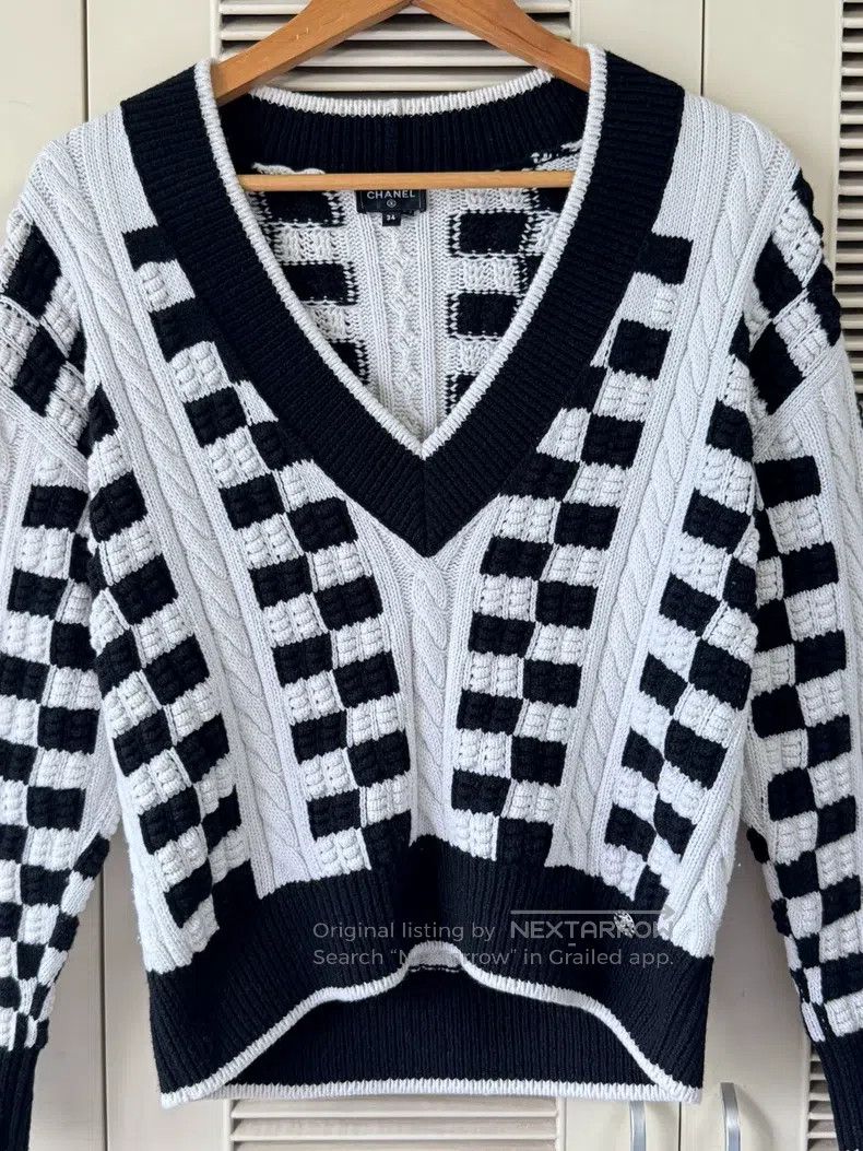 Chanel Chanel Black and white checkerboard knitted sweater Size XXS / US 00 / IT 34 - 3 Thumbnail