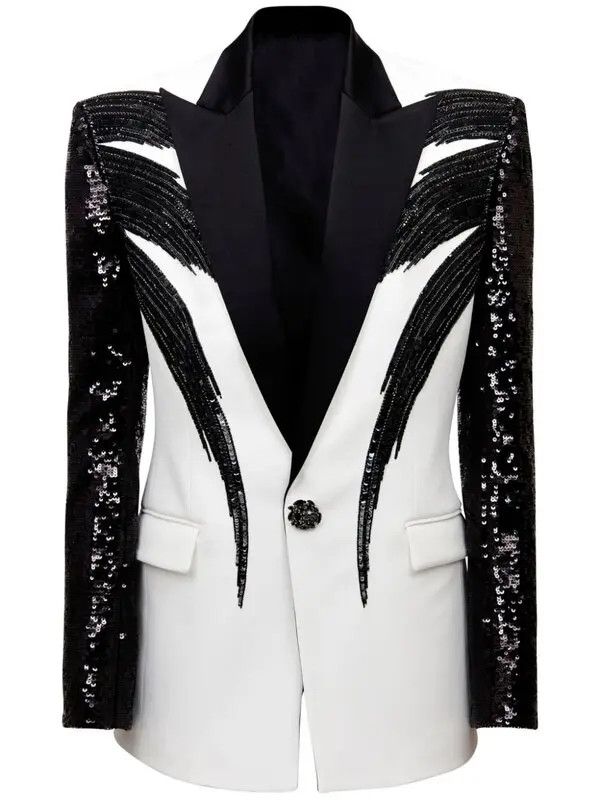o1s1wg111025 Sequin Single Breasted Jacket in Black/White