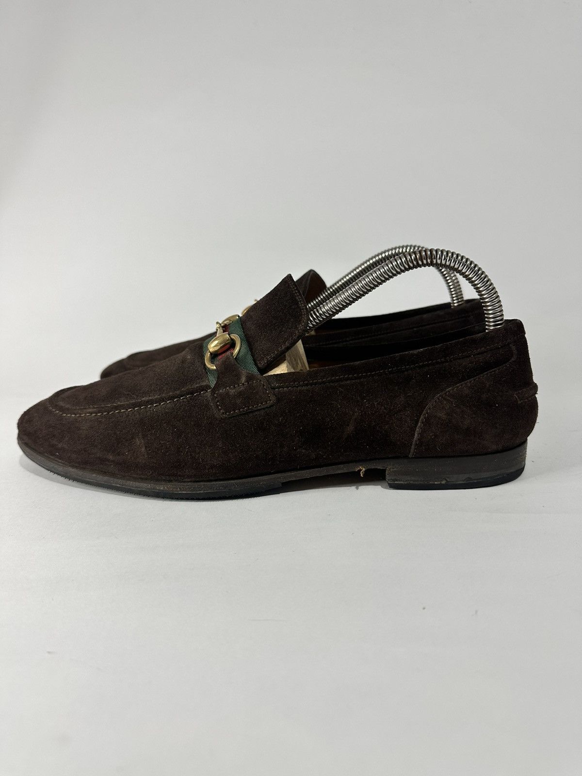 Gucci Gucci Dark Brown Suede Horsebit Web Loafers Size 41.5/8.5 US Size US 8 / EU 41 - 1 Thumbnail