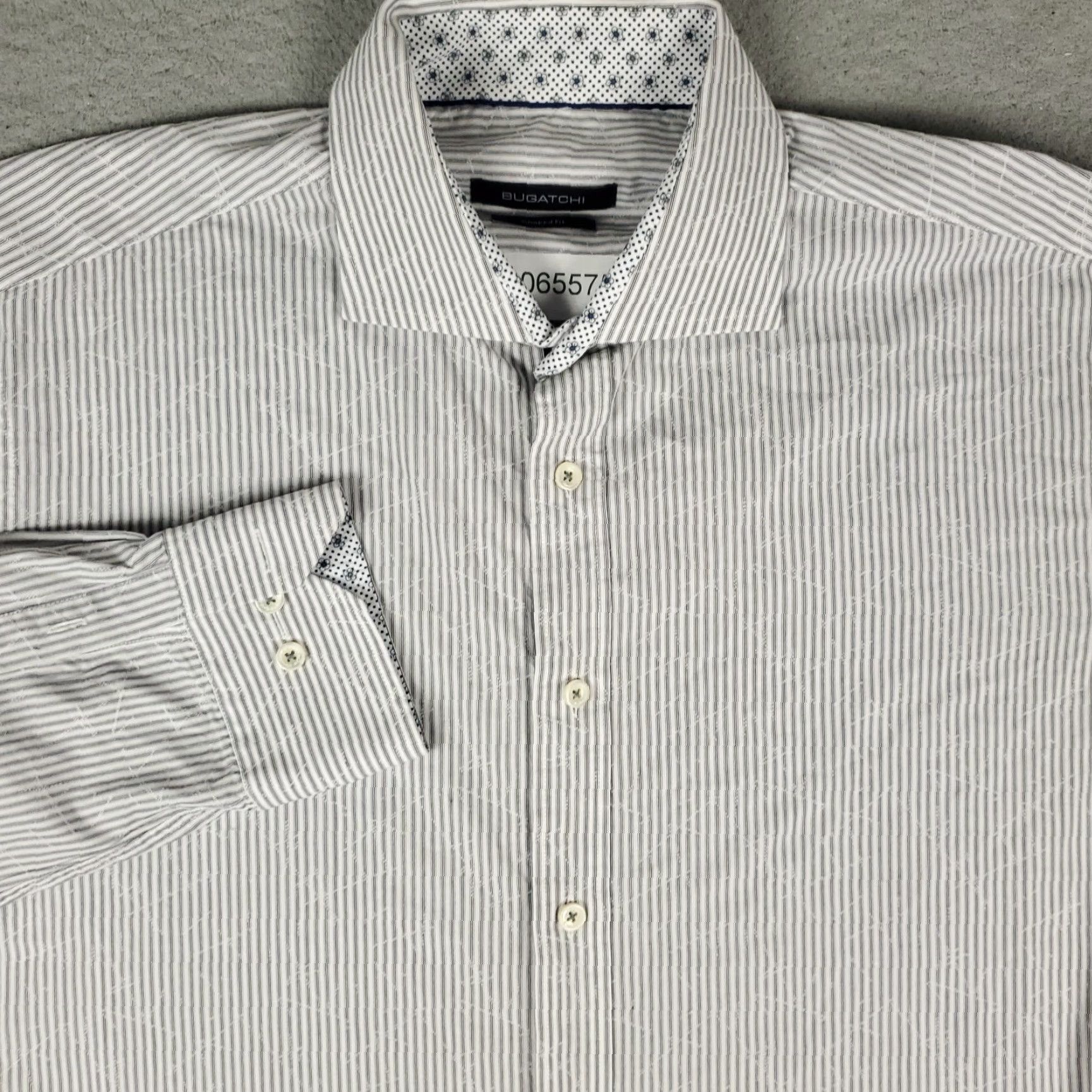 BUGATCHI Bugatchi Shirt Mens Large Gray Striped Button-Up Long Sleeve Size US L / EU 52-54 / 3 - 2 Thumbnail