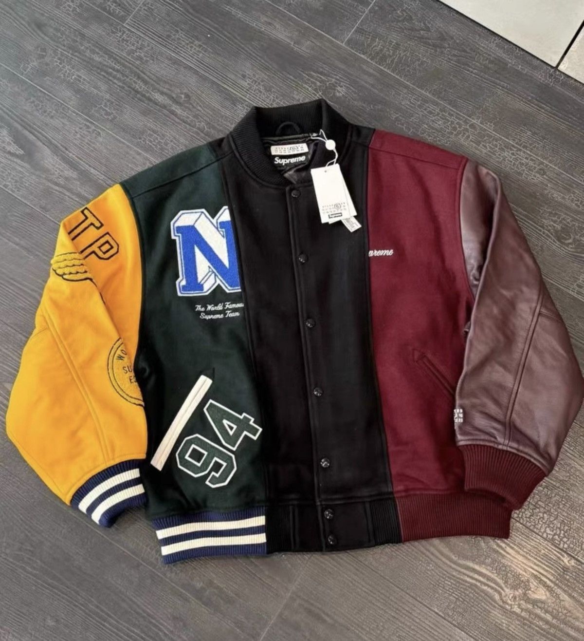 Supreme Supreme Pebbled Leather Varsity Jacket Multicolor | Grailed