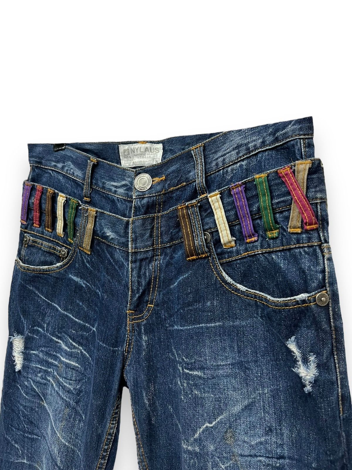 Fragment Design NYLAUS Punk Double Waist Brilliant Blue Silver Splash Denim Size US 31 - 13 Thumbnail