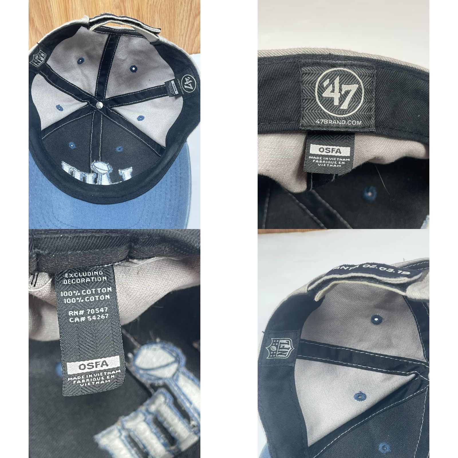47 47 NFL MVP SuperBowl LIII 53 Gray Adult Adjustable StrapBack Hat Cap One Size Size ONE SIZE - 8 Thumbnail