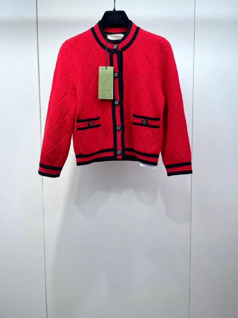 Gucci Gucci Red and black border knitted wool cardigan jacket 250 Size XS / US 0-2 / IT 36-38 - 1 Thumbnail