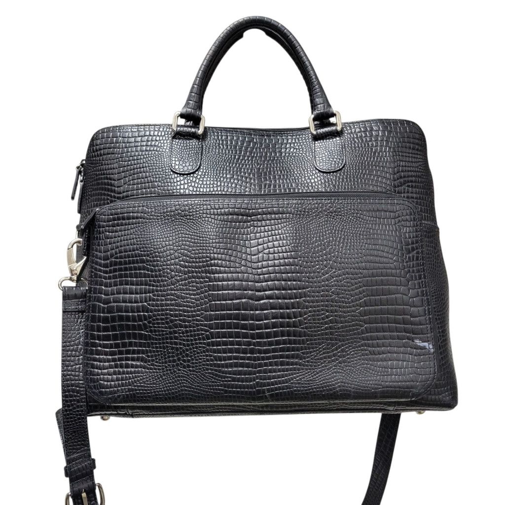 Other Levenger Crocodile Embossed Genuine Leather Messenger Briefc Size ONE SIZE - 2 Thumbnail