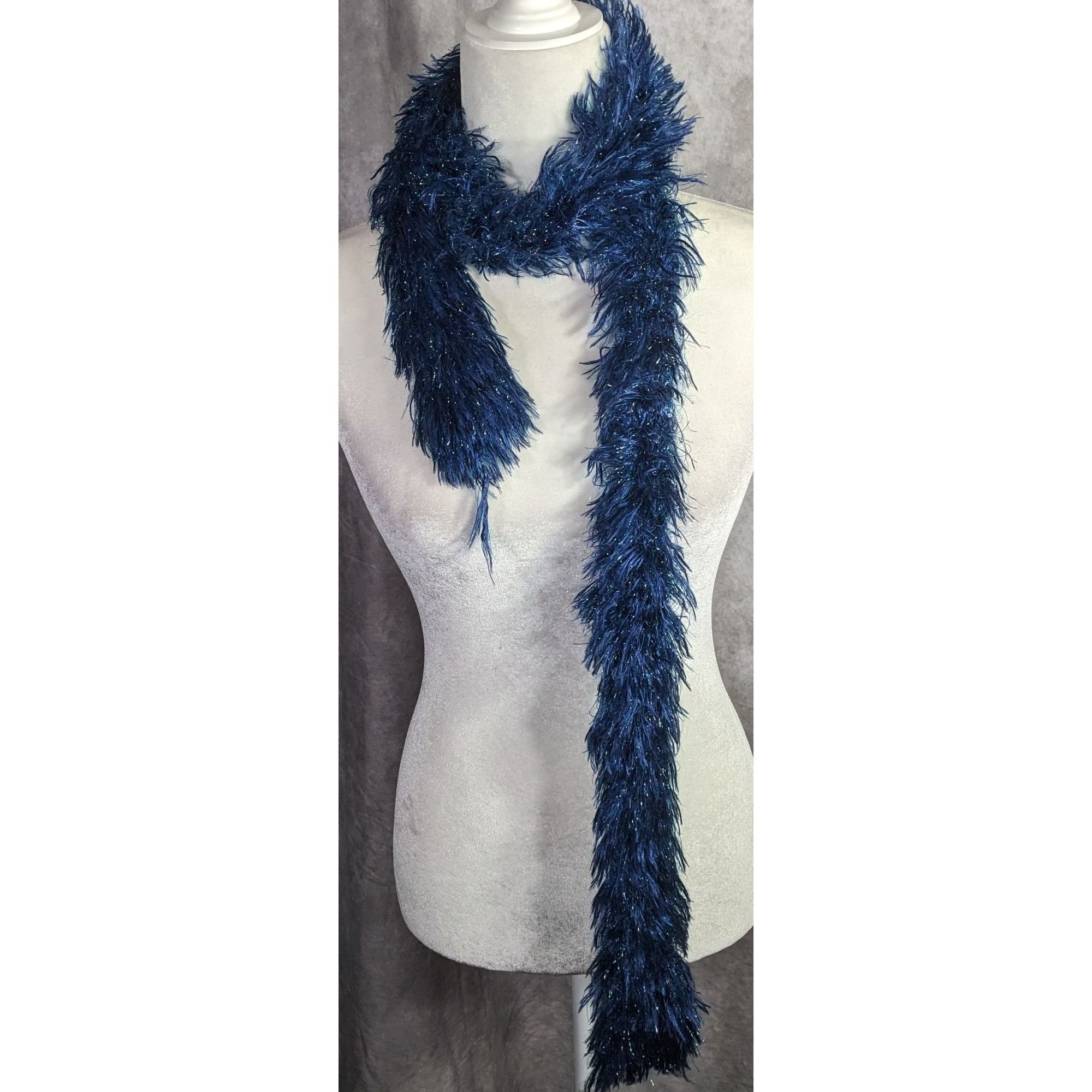 Other Handmade Blue And Metallic Eyelash Yarn Scarf By Kristina Am Size ONE SIZE - 5 Thumbnail