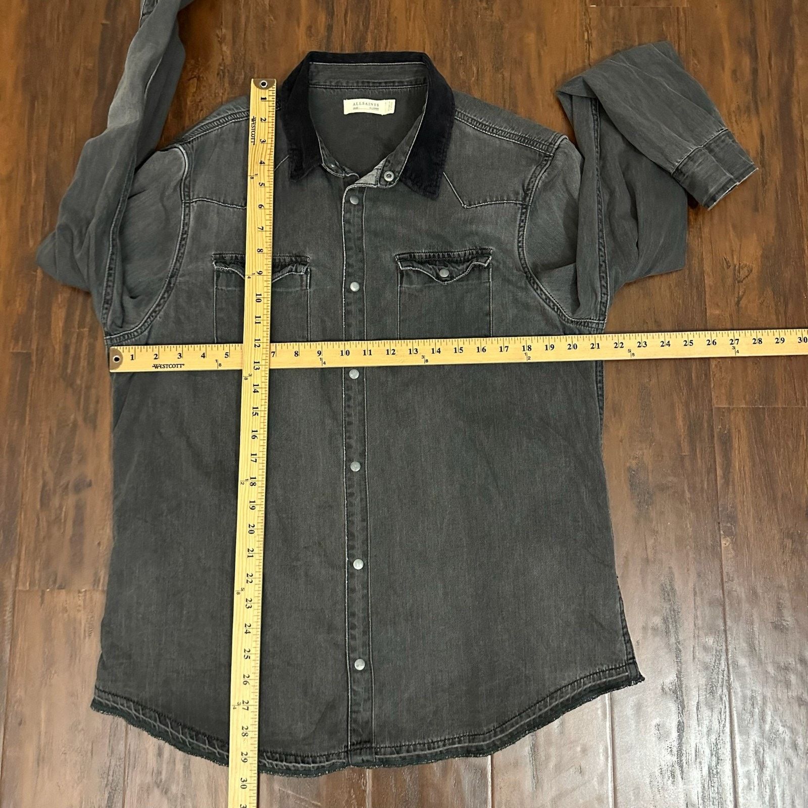 Allsaints ALLSAINTS Genki Shirt Denim Snap Corduroy Collar Western Size US XL / EU 56 / 4 - 9 Thumbnail