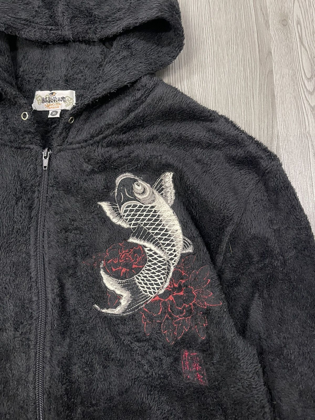 Karikuri Tamashi Koi Fish Embroidery Furry fleece hoodies