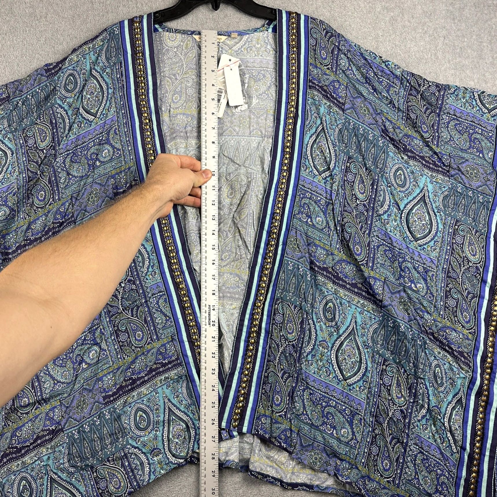 Soft Surroundings Soft Surroundings Jinda Kimono Jacket Womens L/XL Blue Paisley Beaded Boho NWT Size L / US 10 / IT 46 - 5 Thumbnail