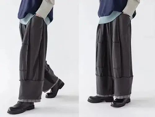 Jean 20AW Indigo Union Japan Grey Oversized Patchwork Pants Size US 32 / EU 48 - 4 Thumbnail