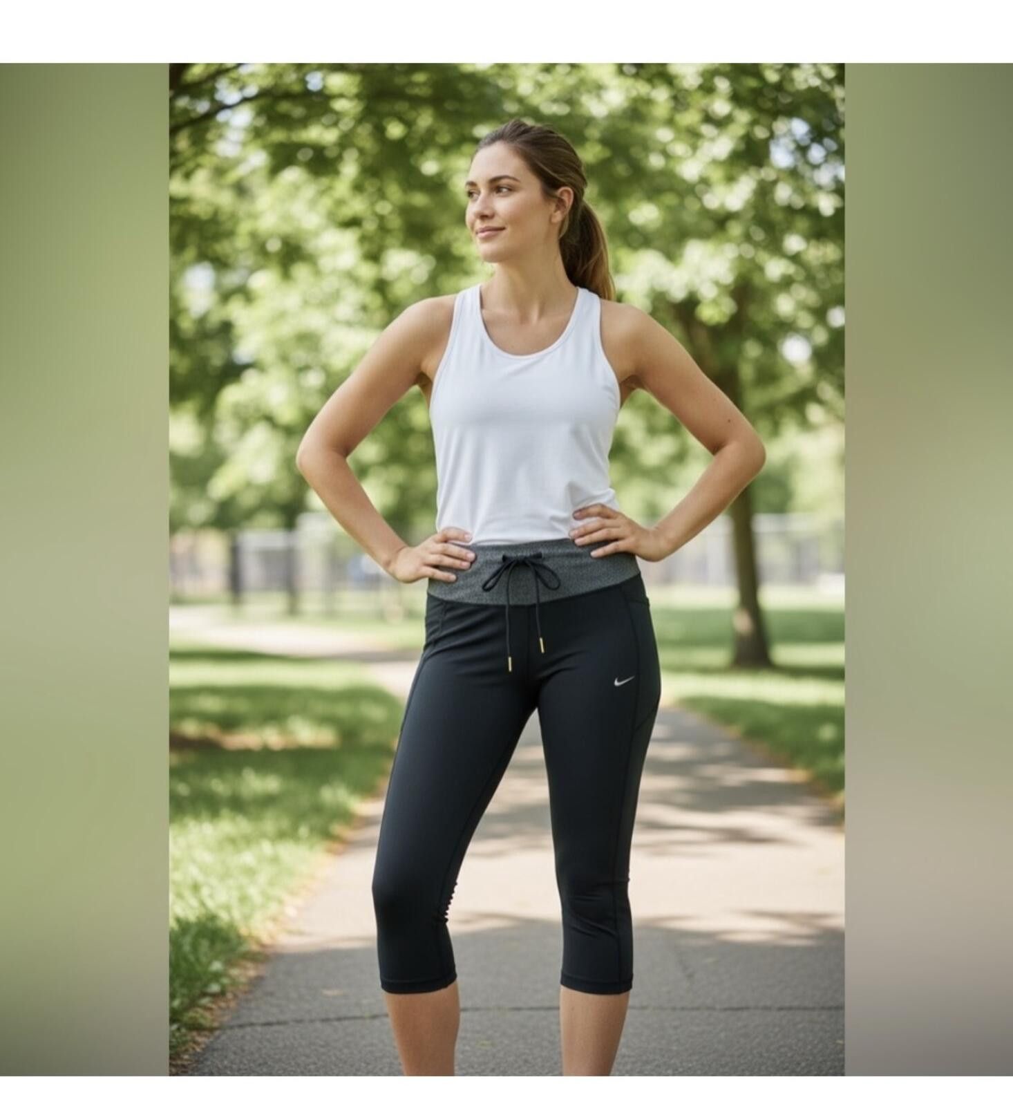 Nike (Nike) Running Black and Gray leggings Size 32" / US 10 / IT 46 - 2 Thumbnail
