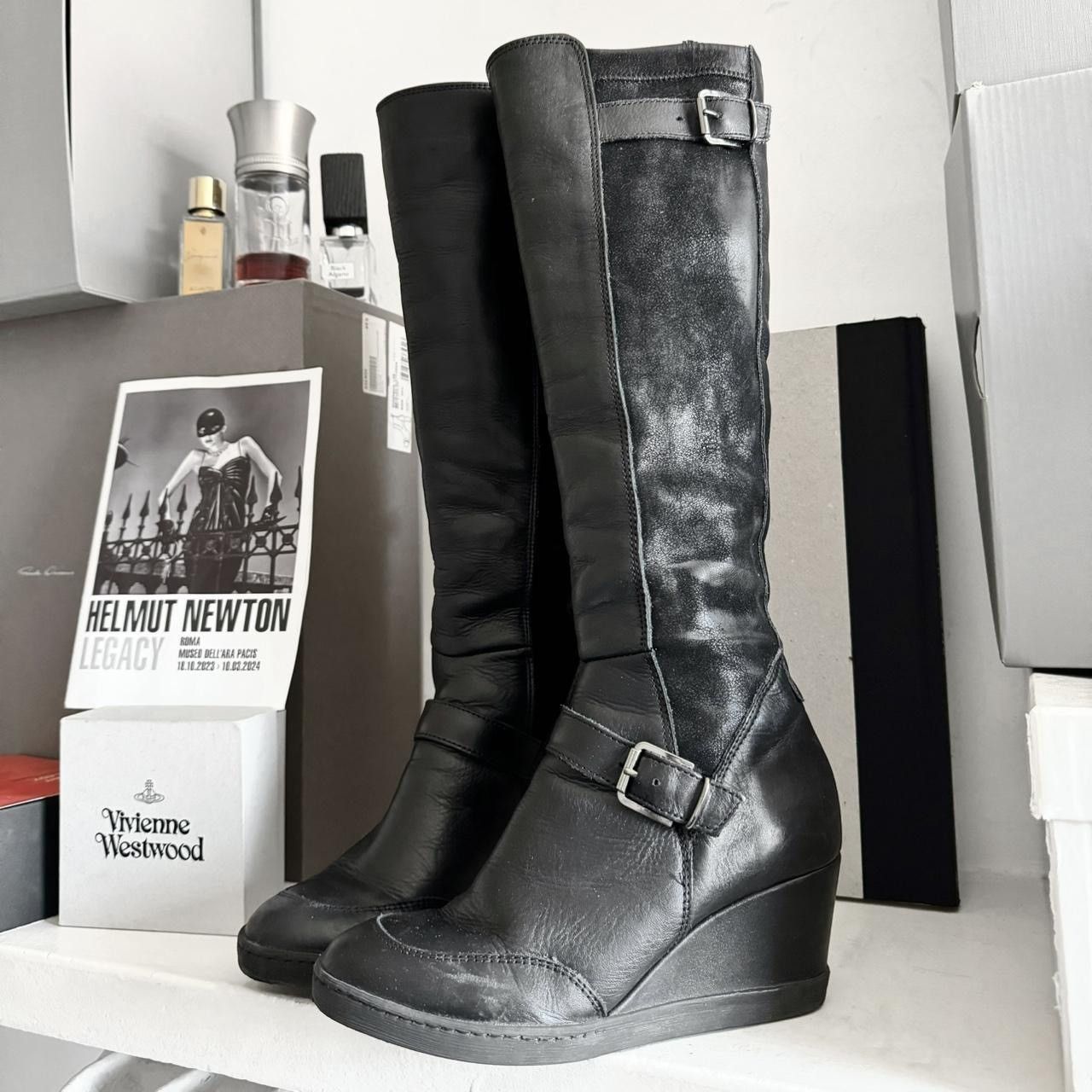 Vintage Archive Vintage biker gladiator wedge boots with many belts Size US 5.5 / IT 35.5 - 3 Thumbnail