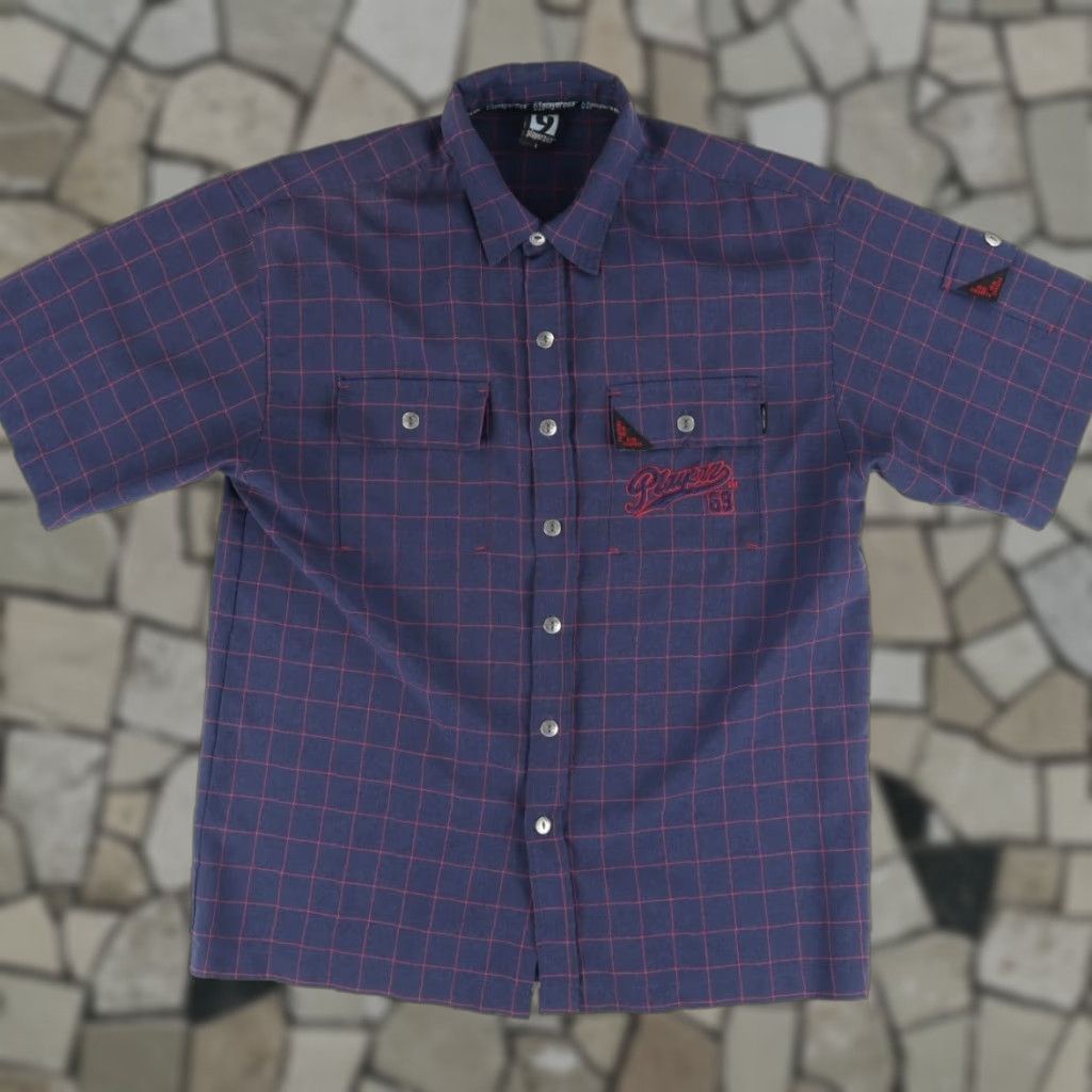 Vintage Players69 Grid Polyester Striped Button Up Shirt Navy Blue Men's L Shirt Size US L / EU 52-54 / 3 - 1 Thumbnail