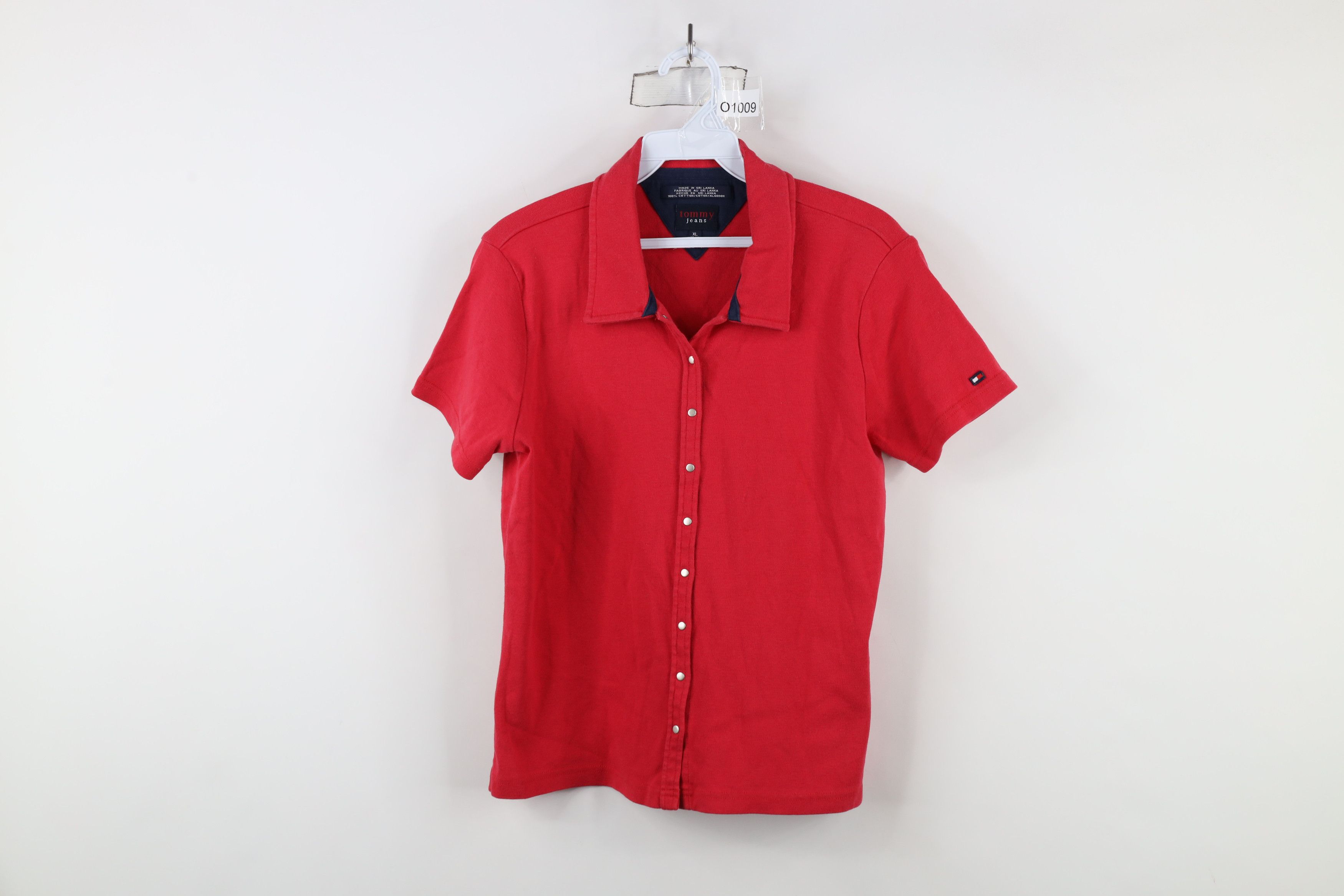 Tommy Hilfiger × Vintage Vintage 90s Y2K Tommy Hilfiger Cropped Snap Button Shirt Red Size XL / US 12-14 / IT 48-50 - 1 Thumbnail