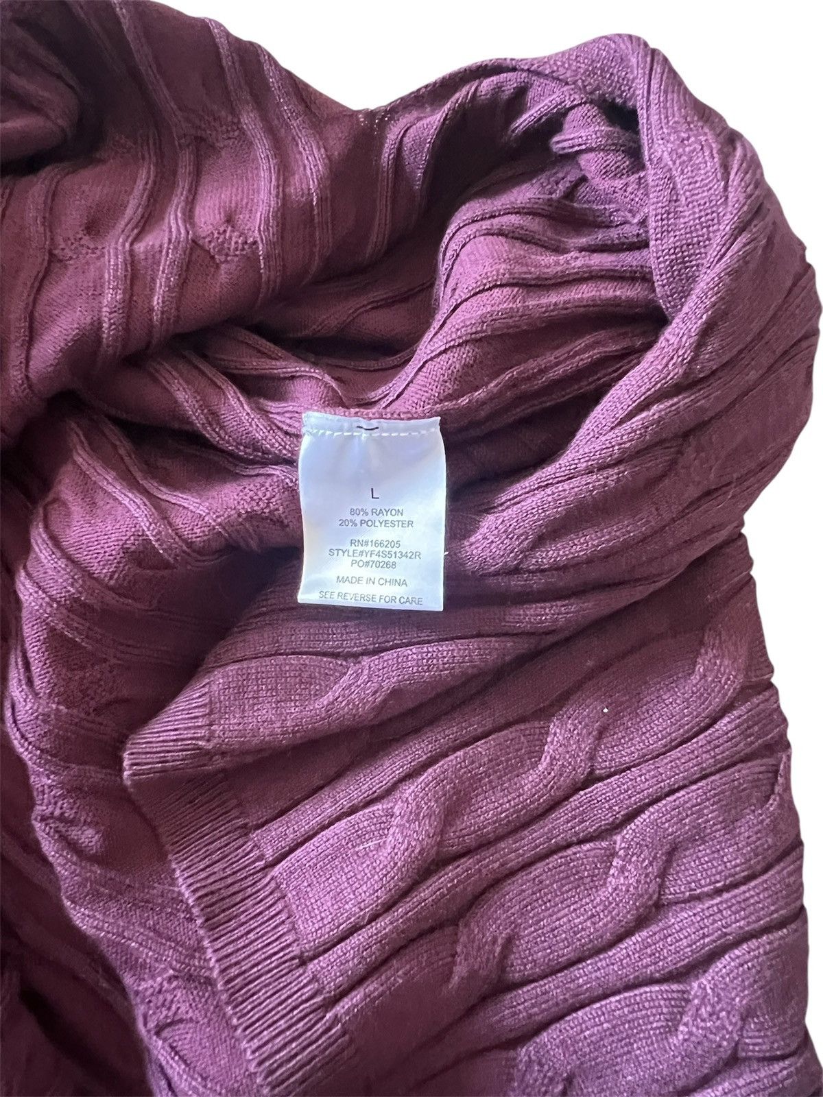 Lucky Brand Plum Cable Knit Belted V-Neck Sweater Dress | L