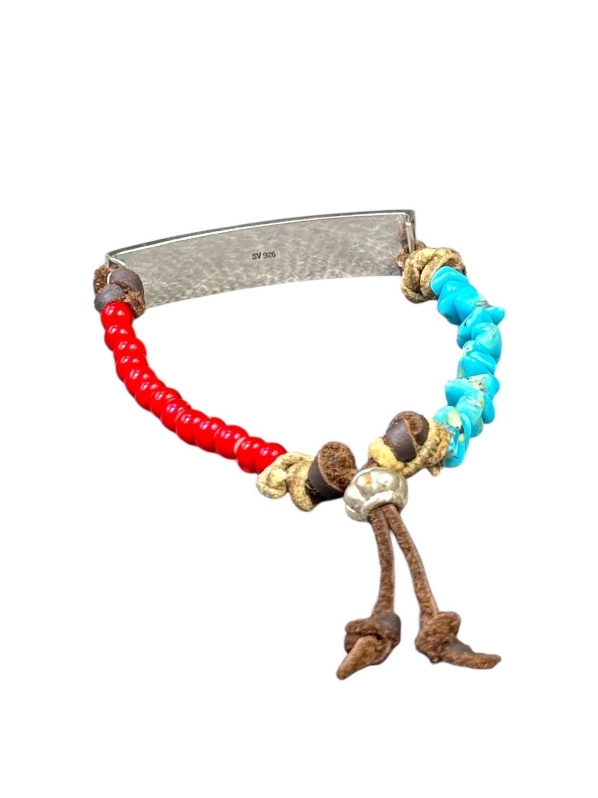 Handmade FLEUR DE LIS SILVER BAR WHITE HEART BEADS TURQUOISE BRACELET Size ONE SIZE - 6 Thumbnail