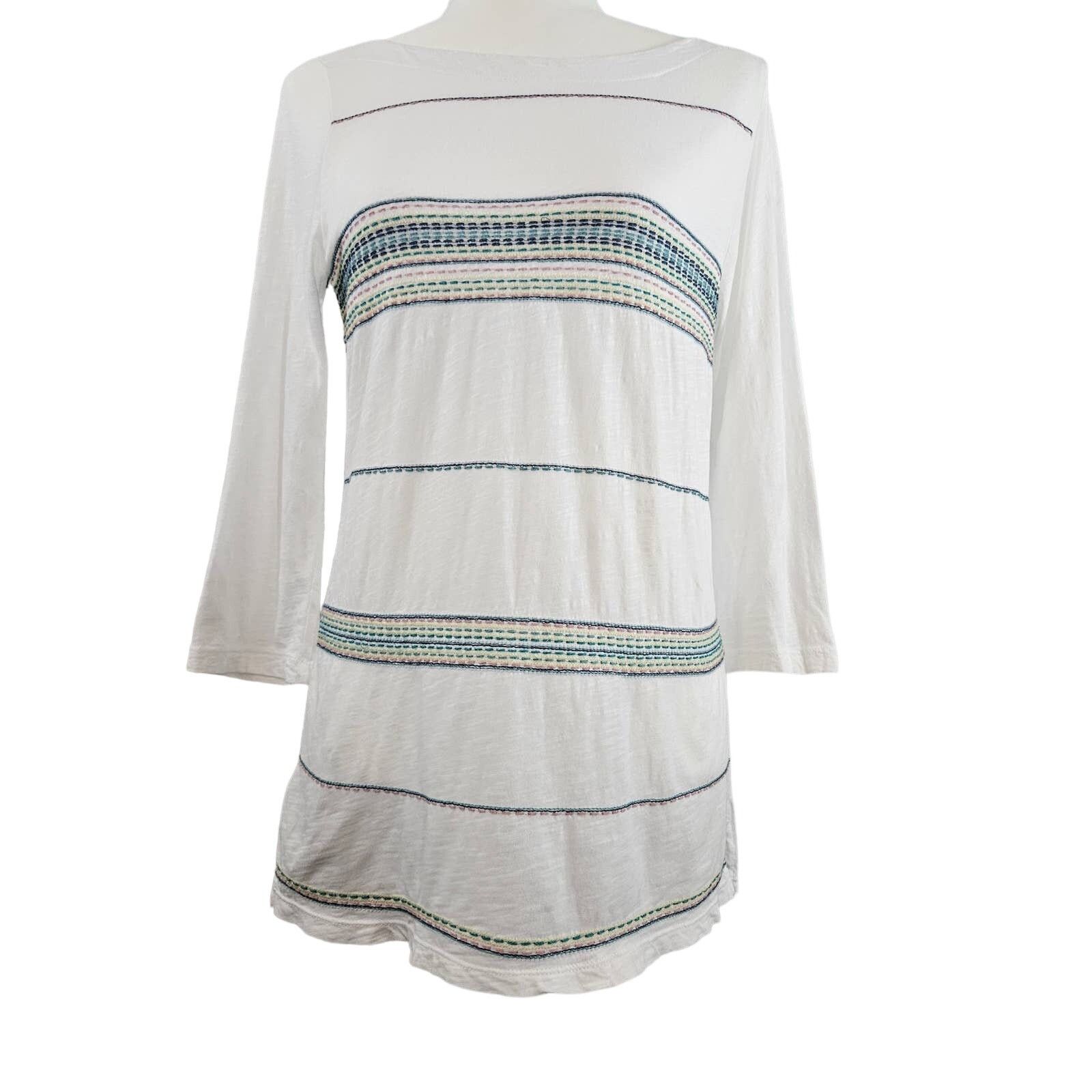 Loft Loft Multi-Color Stitch Embroidery Cotton Top Sz. S White Size S / US 4 / IT 40 - 1 Thumbnail