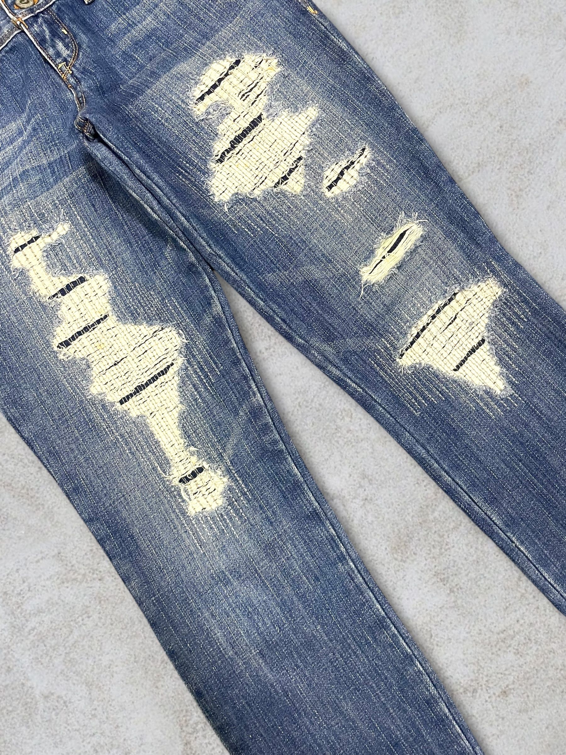Y2k Hollister Sashiko Style Slim Straight Women Blue Jeans
