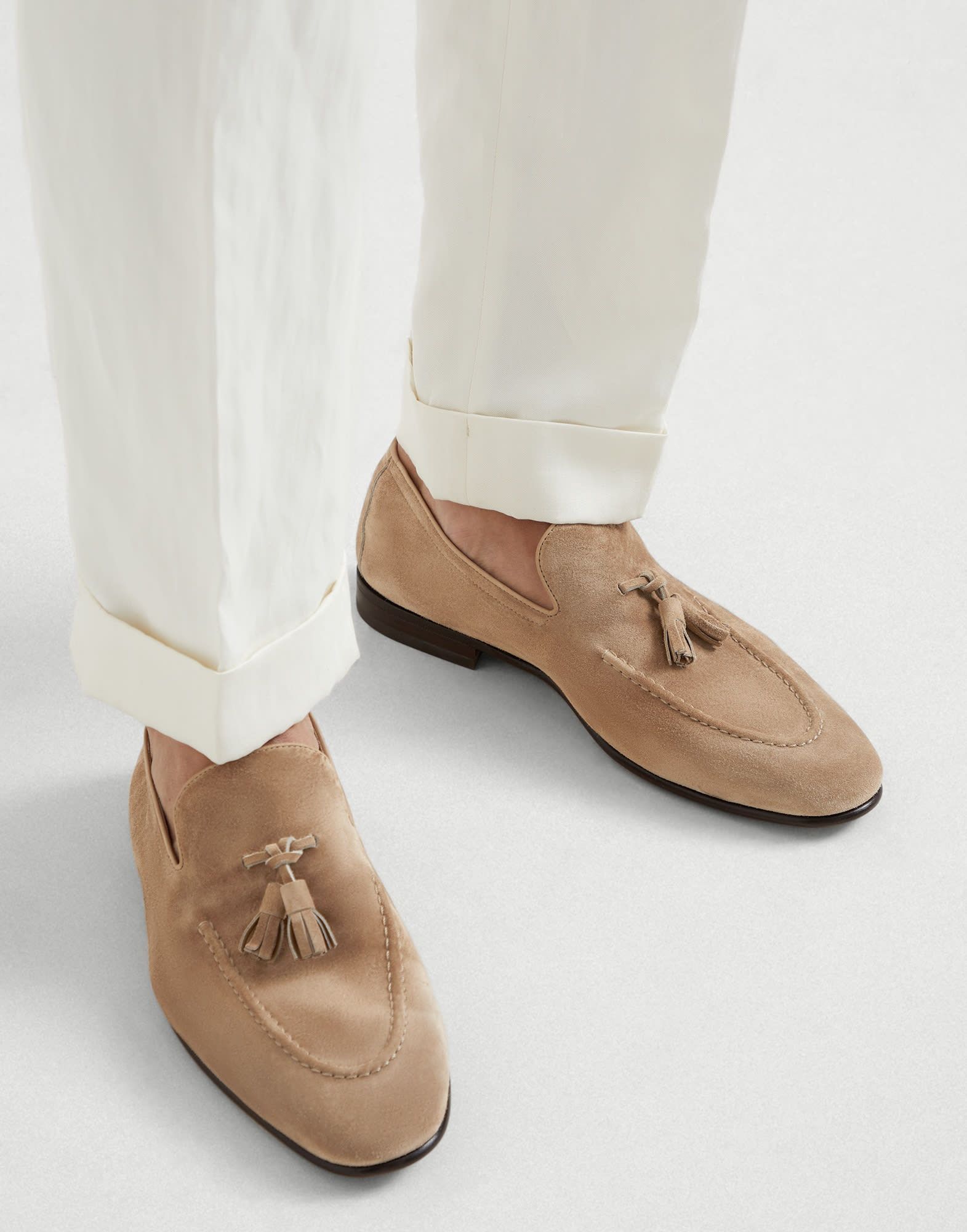 Brunello Cucinelli o1w1db10426 Suede Soft Loafers With Tassels in Light Brown Size US 11 / EU 44 - 5 Thumbnail
