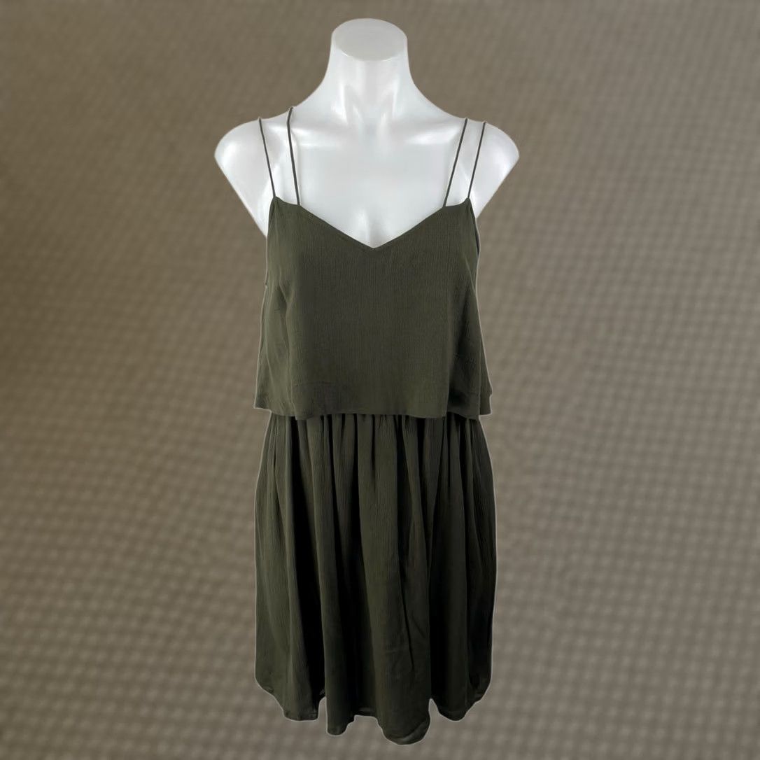 topshop green cami dress Dark Olive Sleeveless Tiered Tank Blouson Mini Size 4 st-pink-dress