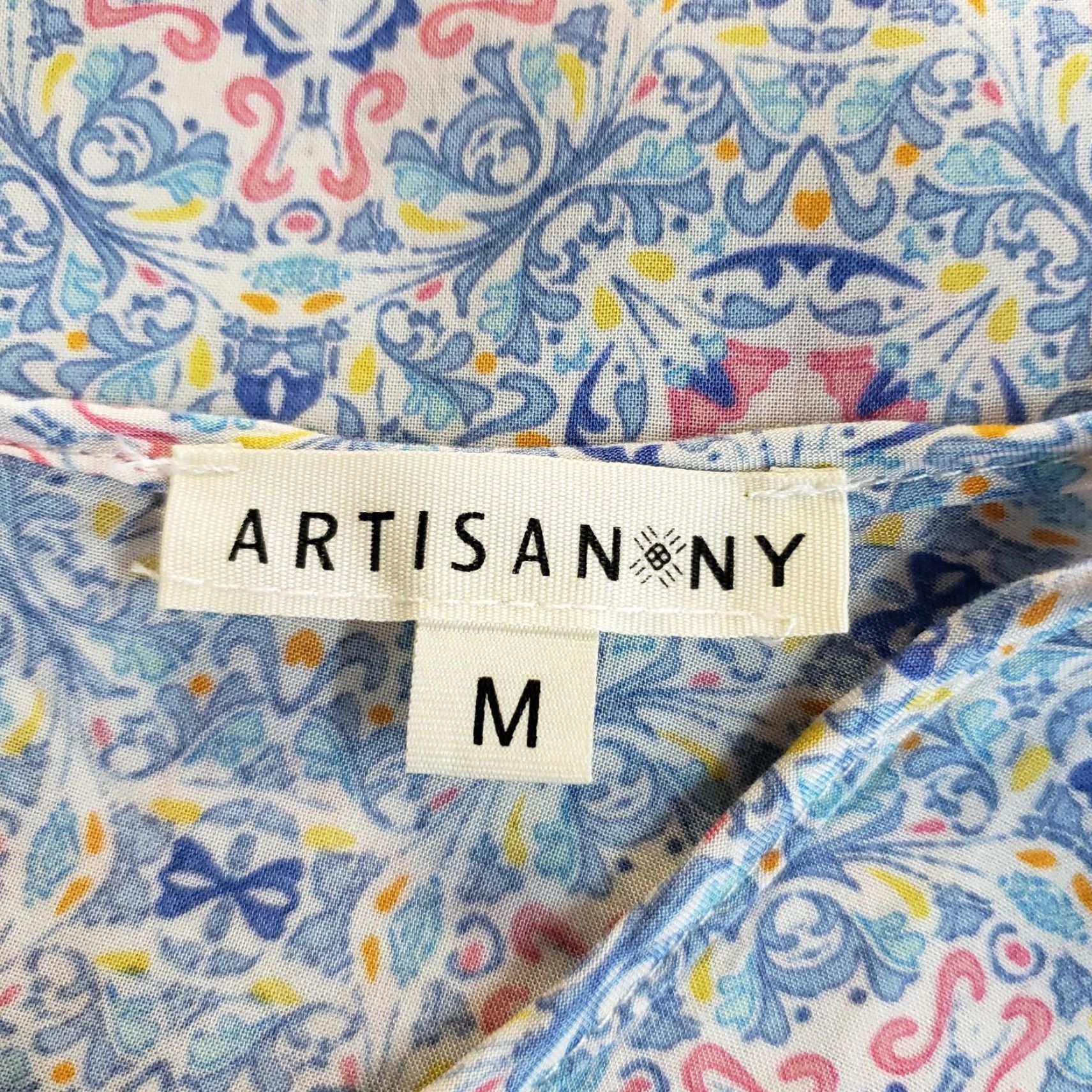 Vintage Artisan NY Womens Top Sz Medium Blue Pink Short Sleeve Rayon Size S / US 4 / IT 40 - 5 Thumbnail