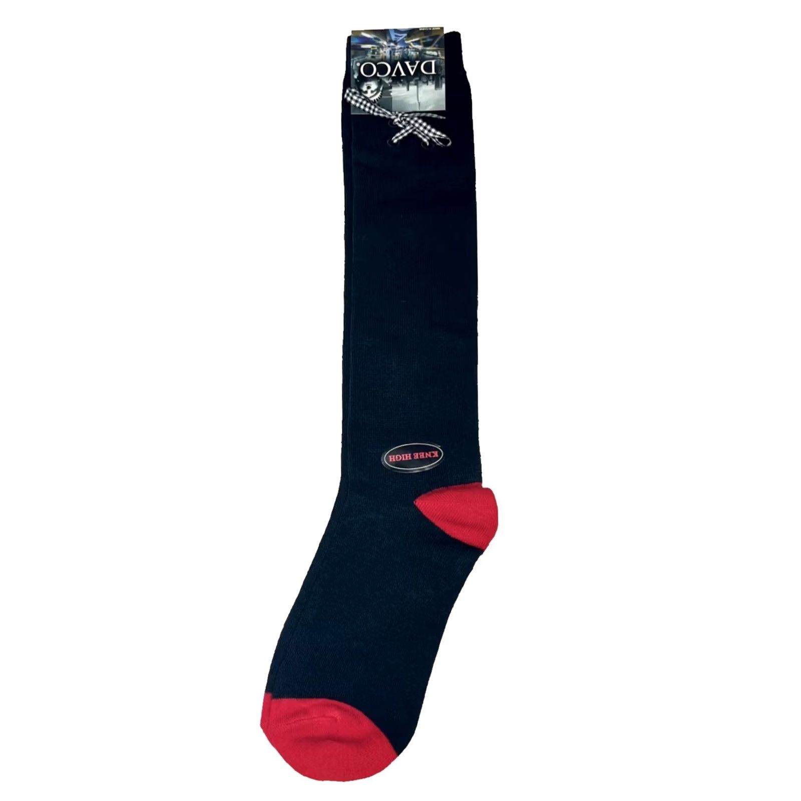 Vintage DAVCO Socks Women's Size 9-11 Black Red Knee High Lace Up Socks Size ONE SIZE - 2 Thumbnail