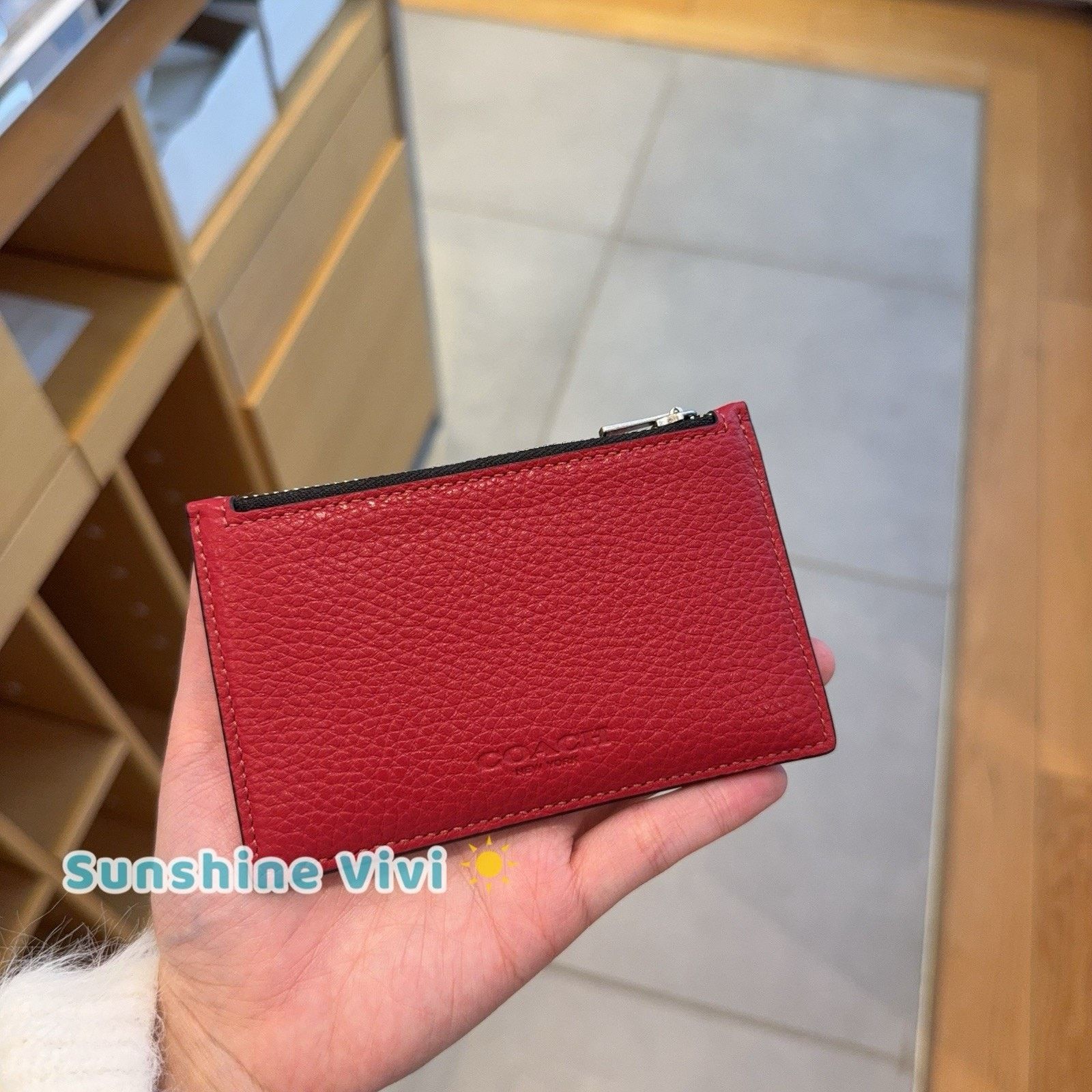 Coach NWT Coach Zip Card Case C4280 Leather Silver TRUE RED Size ONE SIZE - 2 Thumbnail