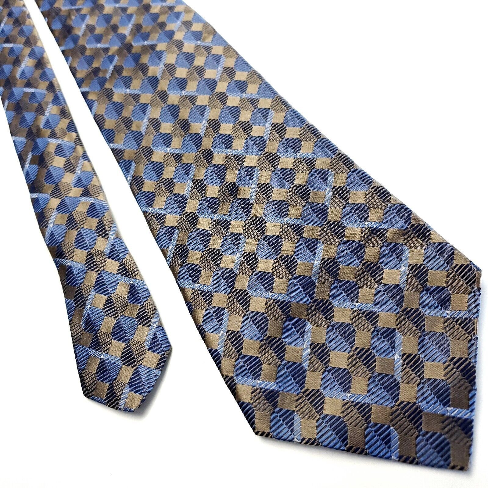 Murano Murano Brown Blue Silk Tie Woven Short Wide Check Size ONE SIZE - 1 Thumbnail