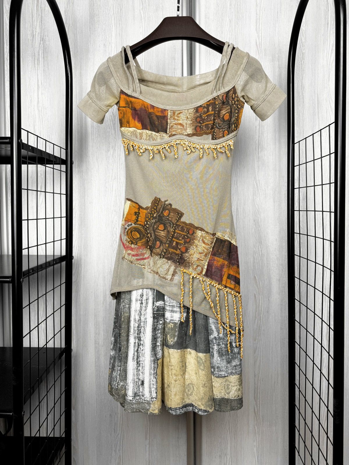 Other Save the Queen mesh patchwork style vintage fringed dress Size S / US 4 / IT 40 - 2 Thumbnail