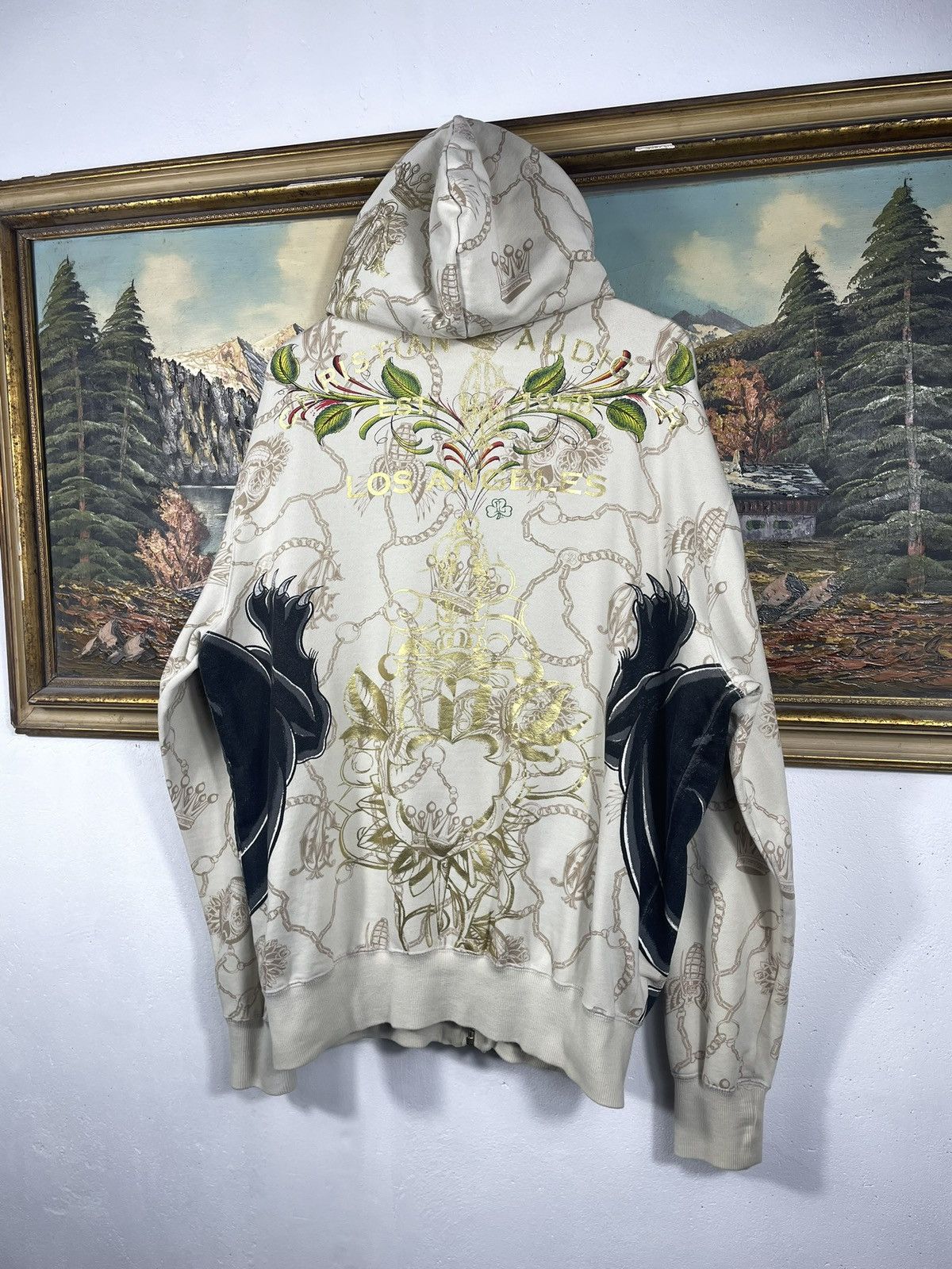 Christian Audigier Ed Hardy Retro 00s Hoodie With Crystals Affliction Grunge Size US XL / EU 56 / 4 - 7 Thumbnail
