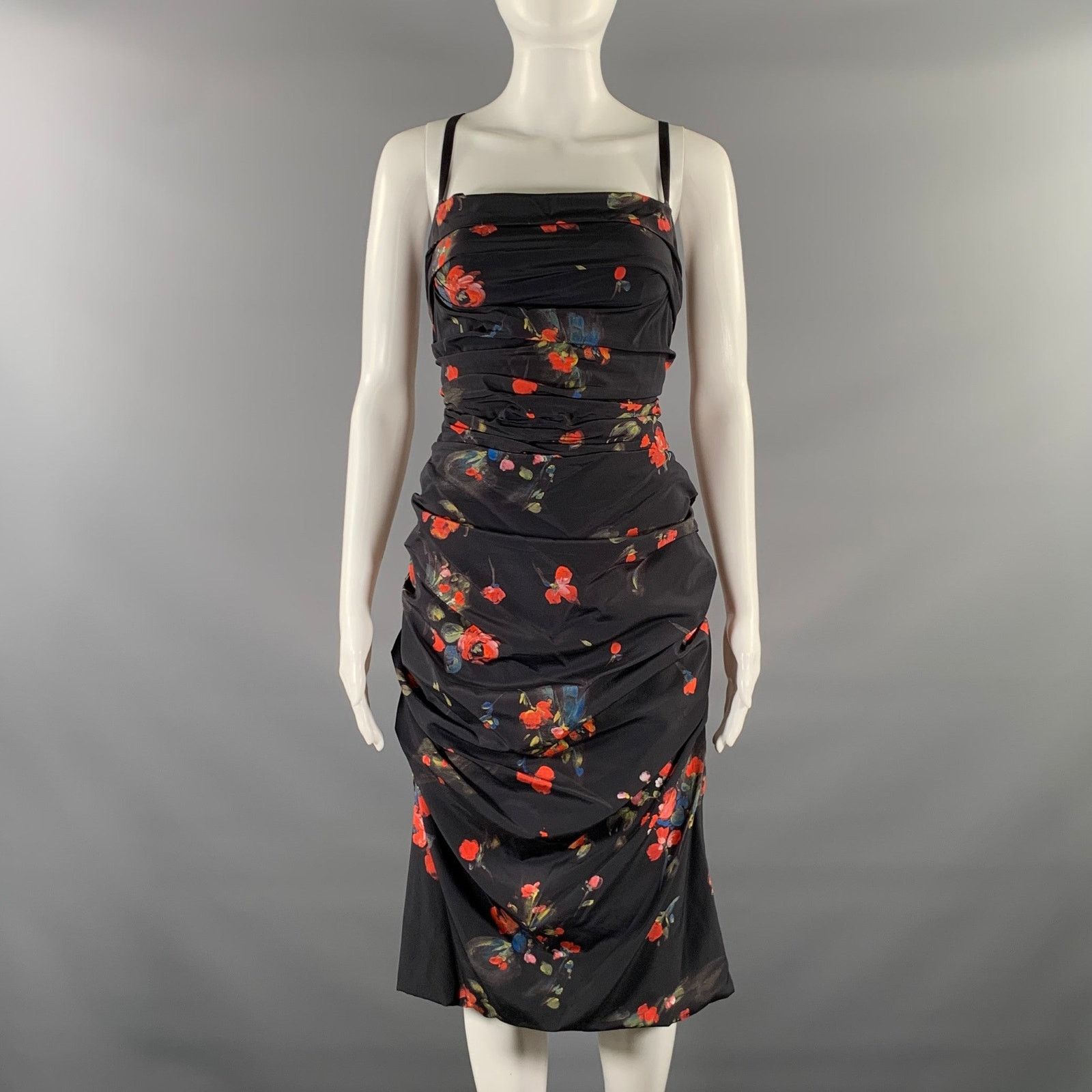 Dolce & Gabbana Size S Black Silk Blend Floral Knee-Length Dress Size S / US 4 / IT 40 - 1 Thumbnail