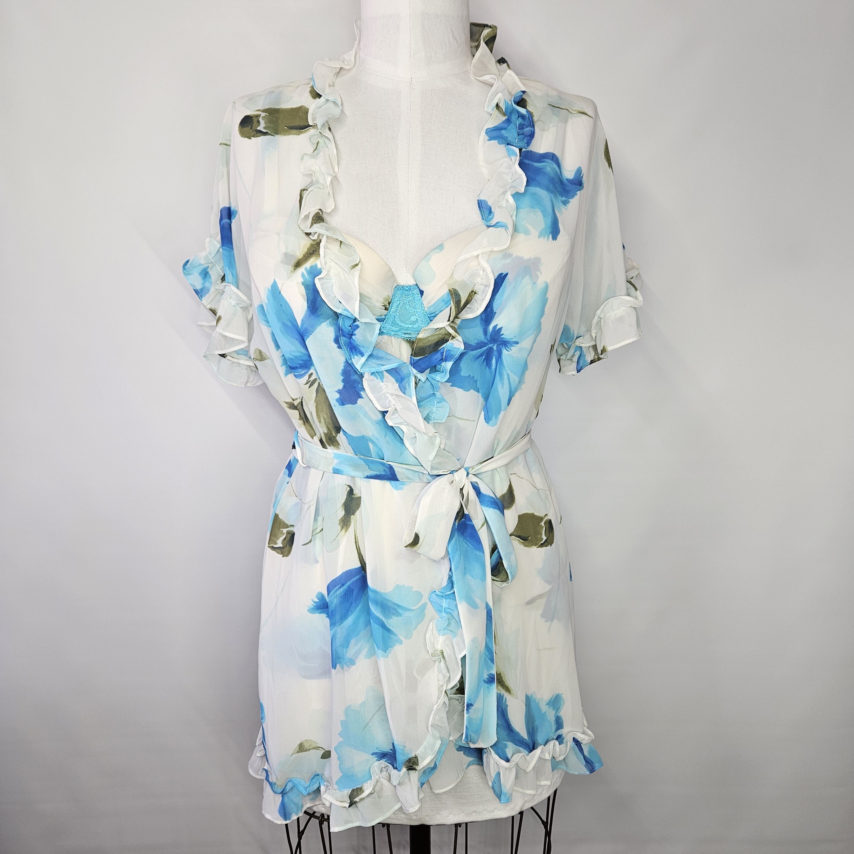 Other In Bloom Size L 2 Pc. Teddy & Robe Floral Chiffon Cream Bl Size ONE SIZE - 1 Thumbnail