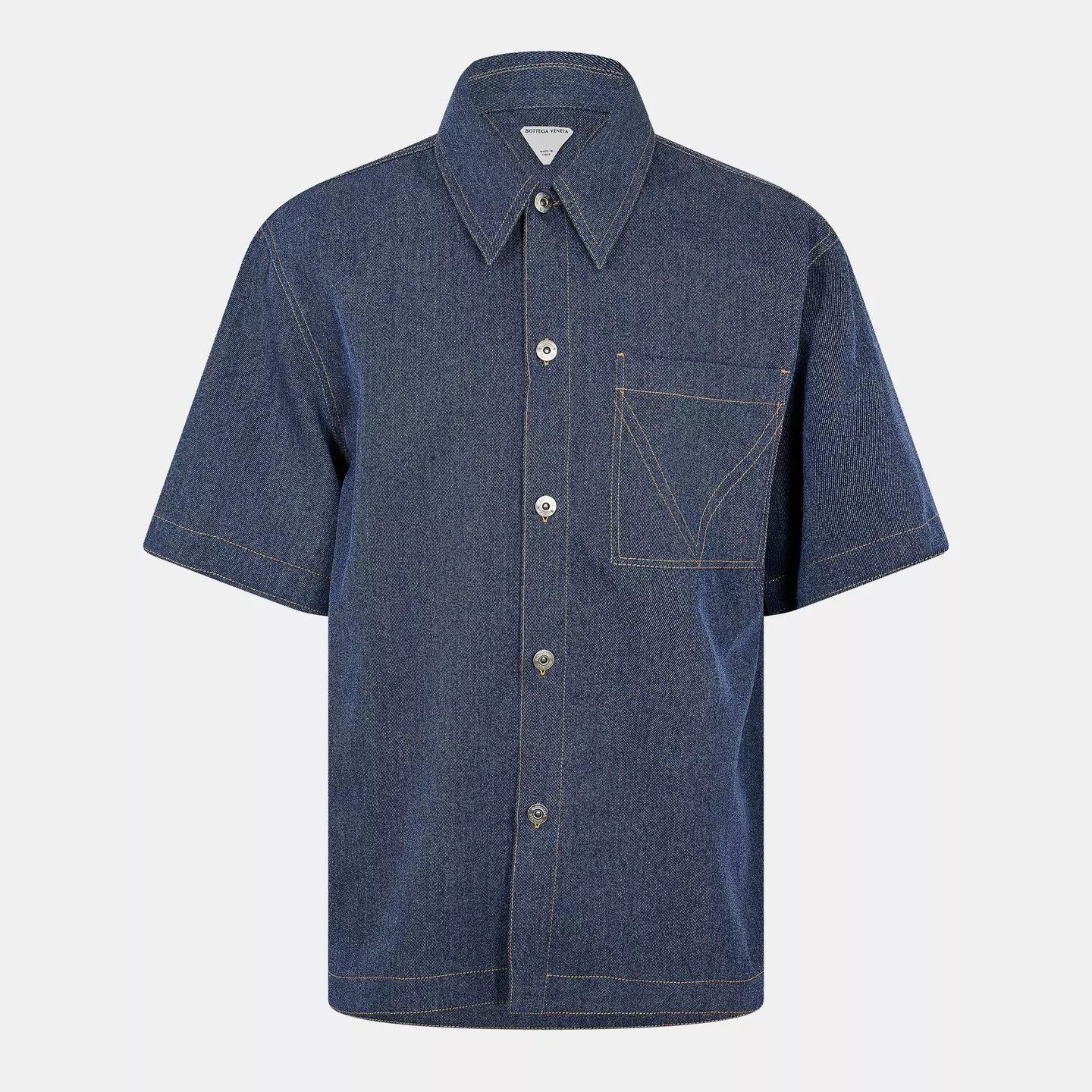 Bottega Veneta o1g2r1mq0426 Short Sleeve Plain Shirt in Blue Size US M / EU 48-50 / 2 - 1 Thumbnail