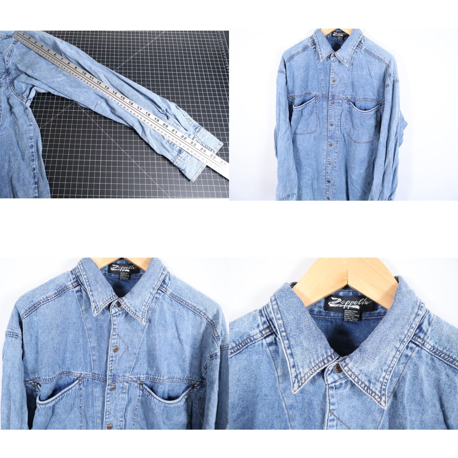 Denime VINTAGE Zeppelin Denim Work Shirt Mens 2XL Blue Metal Buttons Workwear Grunge VTG Shirt Size US XXL / EU 58 / 5 - 8 Thumbnail