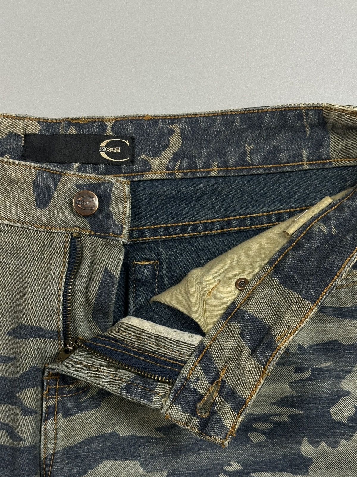 Just Cavalli 00s Just Cavalli Birds Raven Denim Straight Jeans Size US 33 - 9 Thumbnail
