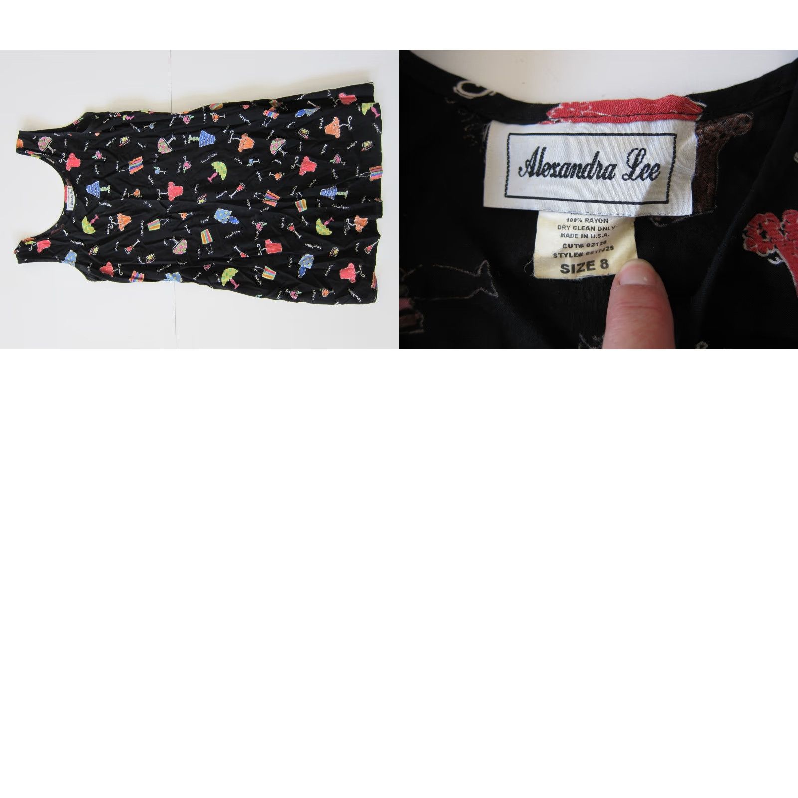 Lee VINTAGE Alexandra Lee 100% Rayon Cocktails Black Shift Tank Sun Dress Size 8 Size L / US 10 / IT 46 - 8 Thumbnail