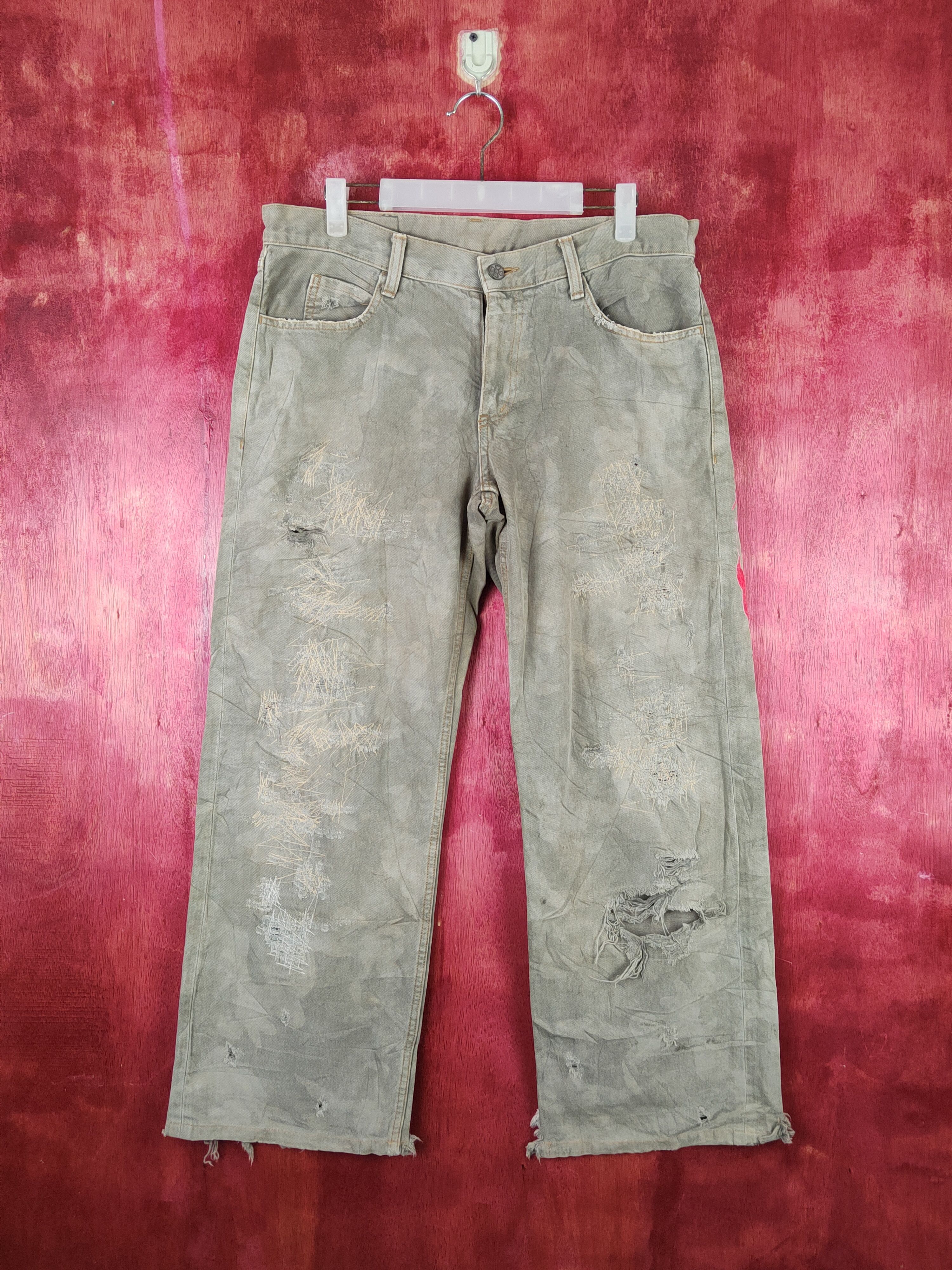 Japanese Brand Ozone Rocks Gray Faded Distressed Ripped Jeans #S1791 Size US 34 / EU 50 - 1 Thumbnail