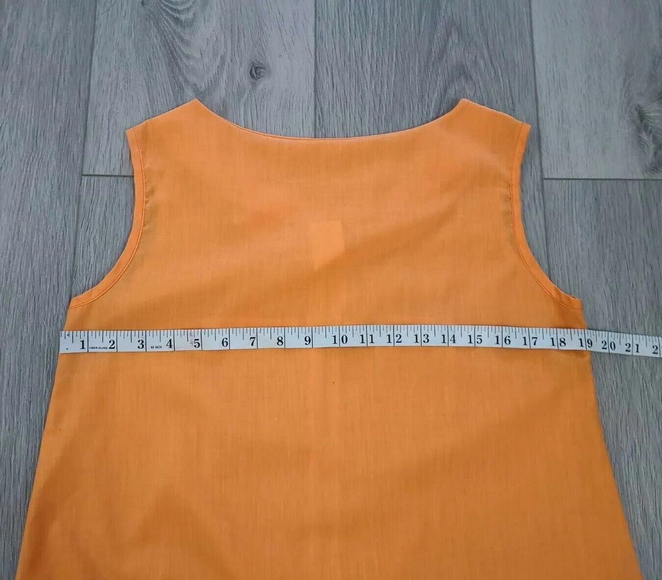 Designer Vintage Dress 1960s Orange Smocked Embroidered Boho Pockets Size M / US 6-8 / IT 42-44 - 5 Thumbnail
