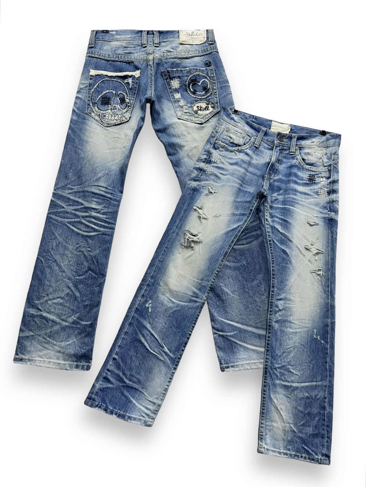 Lolita Jeans FYE🔥LOLITA Skull Embroidery Distressed Exotic Washed Denim Size US 29 - 2 Thumbnail