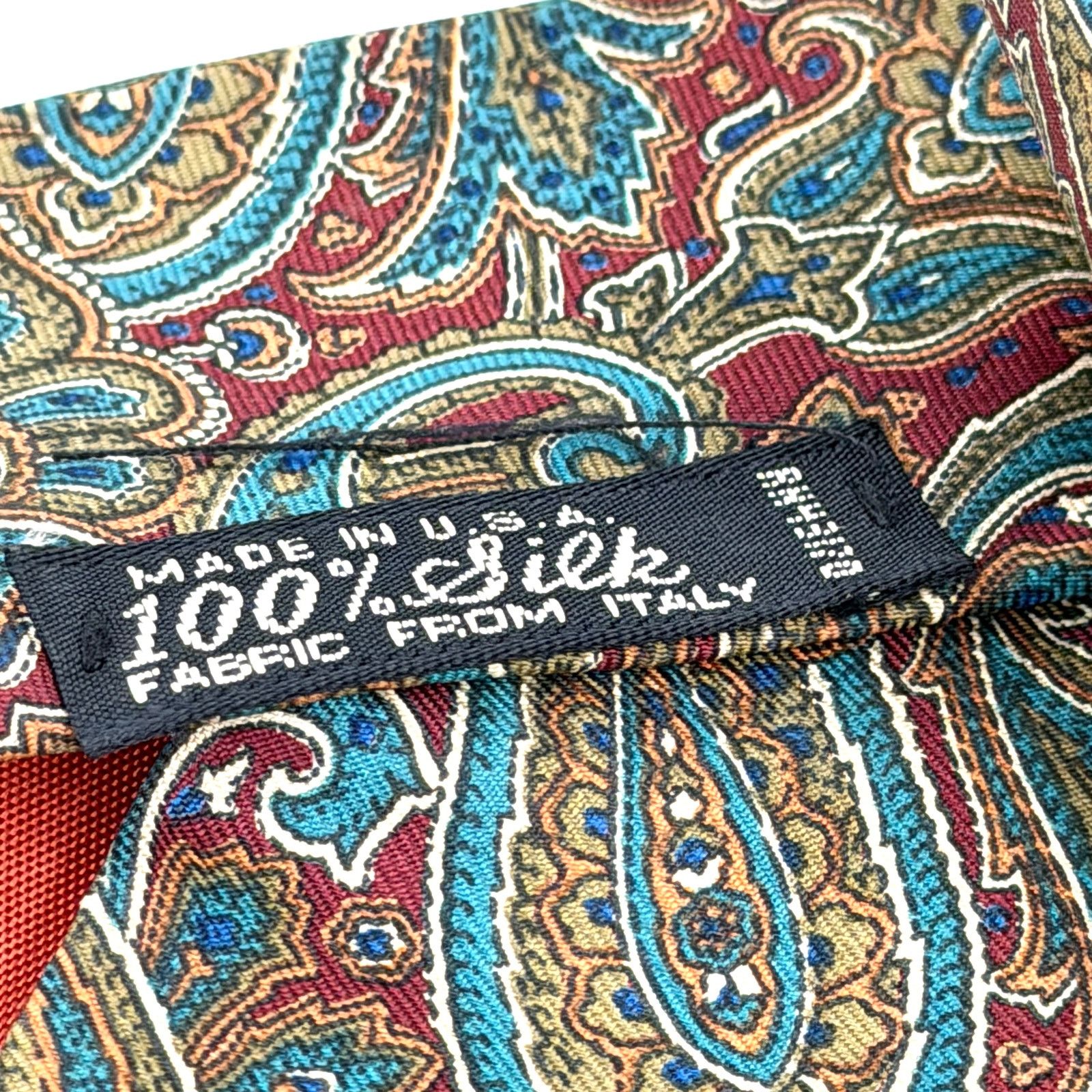 Oleg Cassini Vintage 80s Brick Red 100% Silk Olive Paisley Wide Necktie Size ONE SIZE - 5 Thumbnail