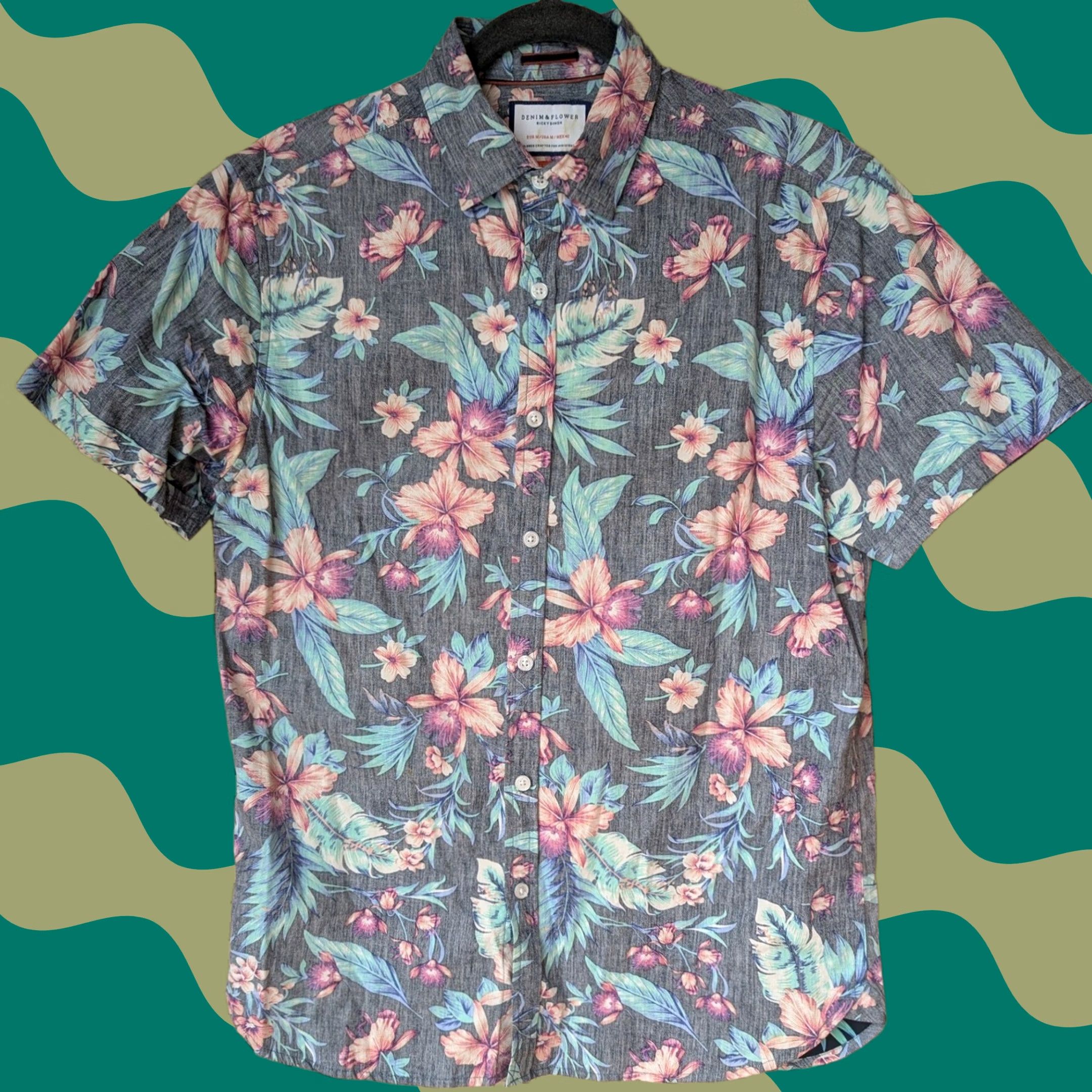 Denime Denim & Flower Mens Slim Fit Short Sleeve Button-Down Shirt M Size US M / EU 48-50 / 2 - 1 Thumbnail