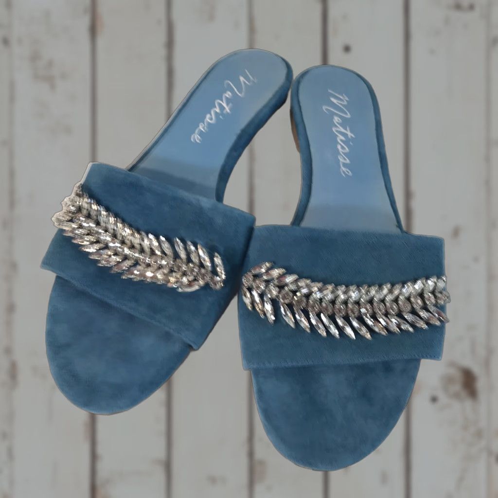 Matisse VINTAGE Matisse Women’s Flats Slide Size 8M Suede Blue Rhinestones Casual Dress Sandal Size US 8 / IT 38 - 1 Thumbnail