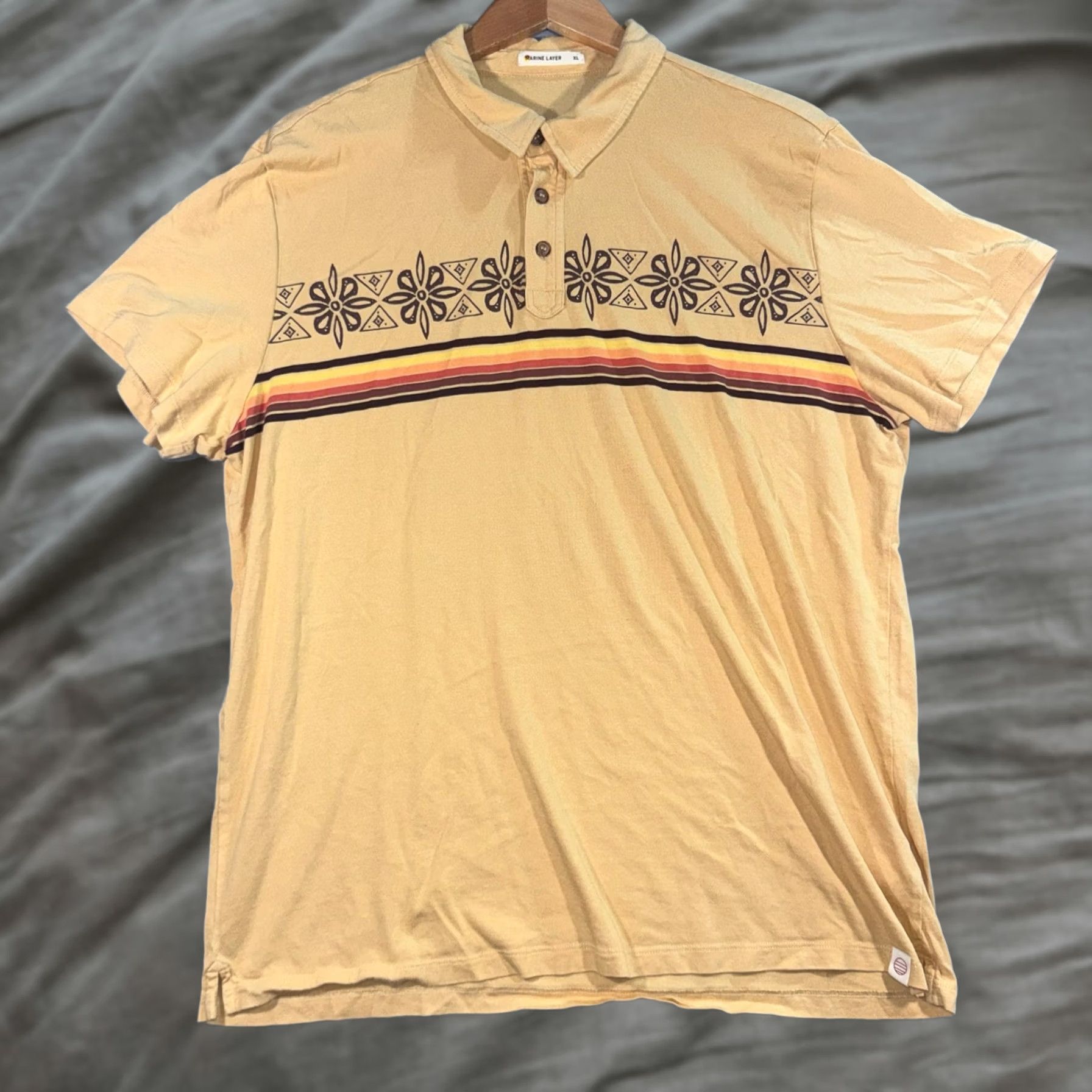 Marine Layer Marine Layer Polo Shirt Archive Preston Retro Yellow 70s Floral Striped Short Sleeve XXL Mens XL Shirt Size US XL / EU 56 / 4 - 1 Thumbnail