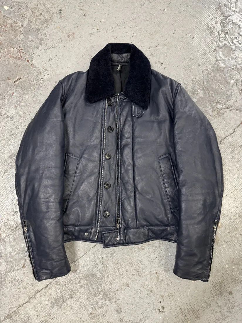 Designer × Dior × Vintage FW2013 Dior Navy Asymmetrical Lambskin Leather Bomber Jacket by Kris Van Assche Size US M / EU 48-50 / 2 - 7 Thumbnail