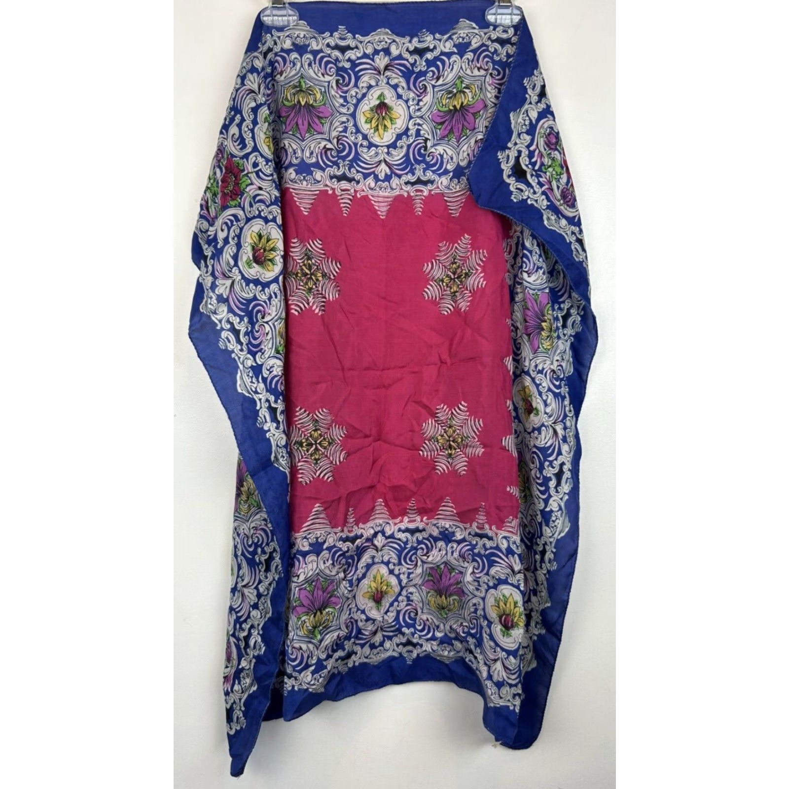 Vintage VINTAGE Silk Scarf Square Blue Floral 31x31 Womens Scarf Vintage Look Size ONE SIZE - 7 Thumbnail