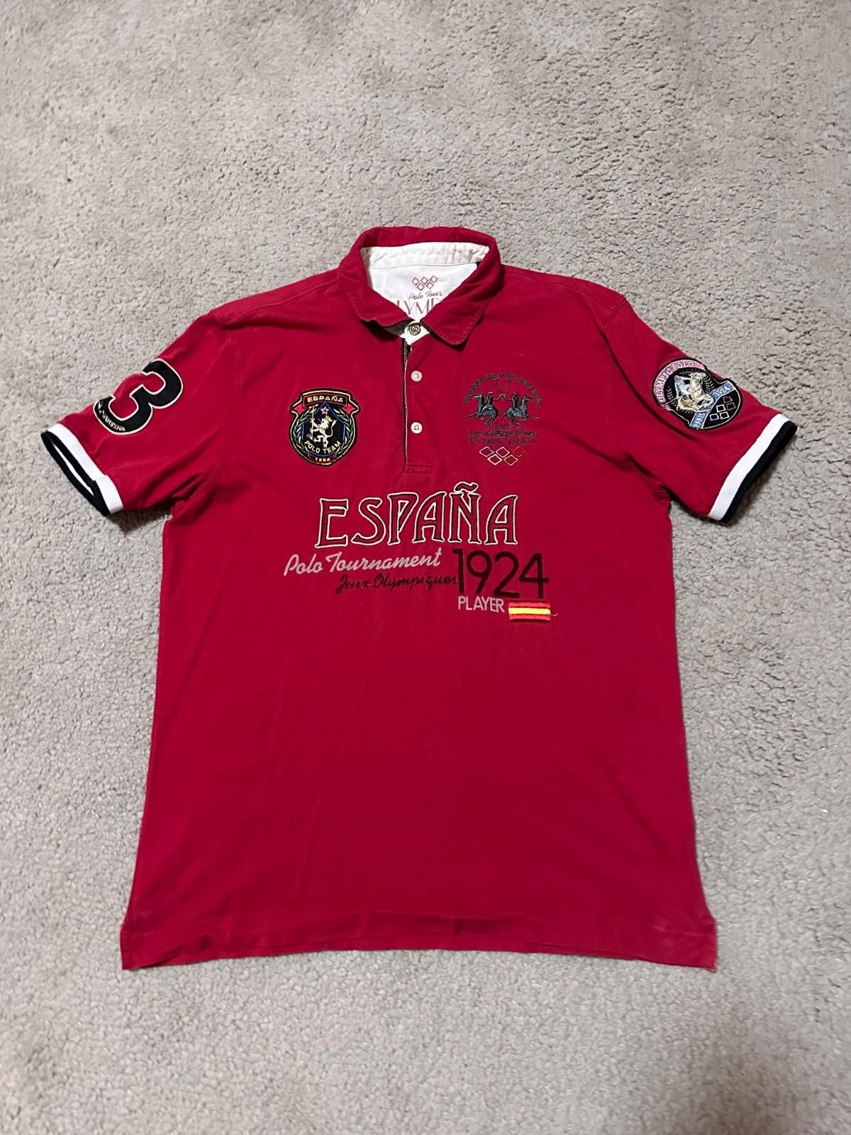 La Martina LA MARTINA Mens Polo Shirt Red L Espana Spain Cotton No 3 Size US L / EU 52-54 / 3 - 1 Thumbnail